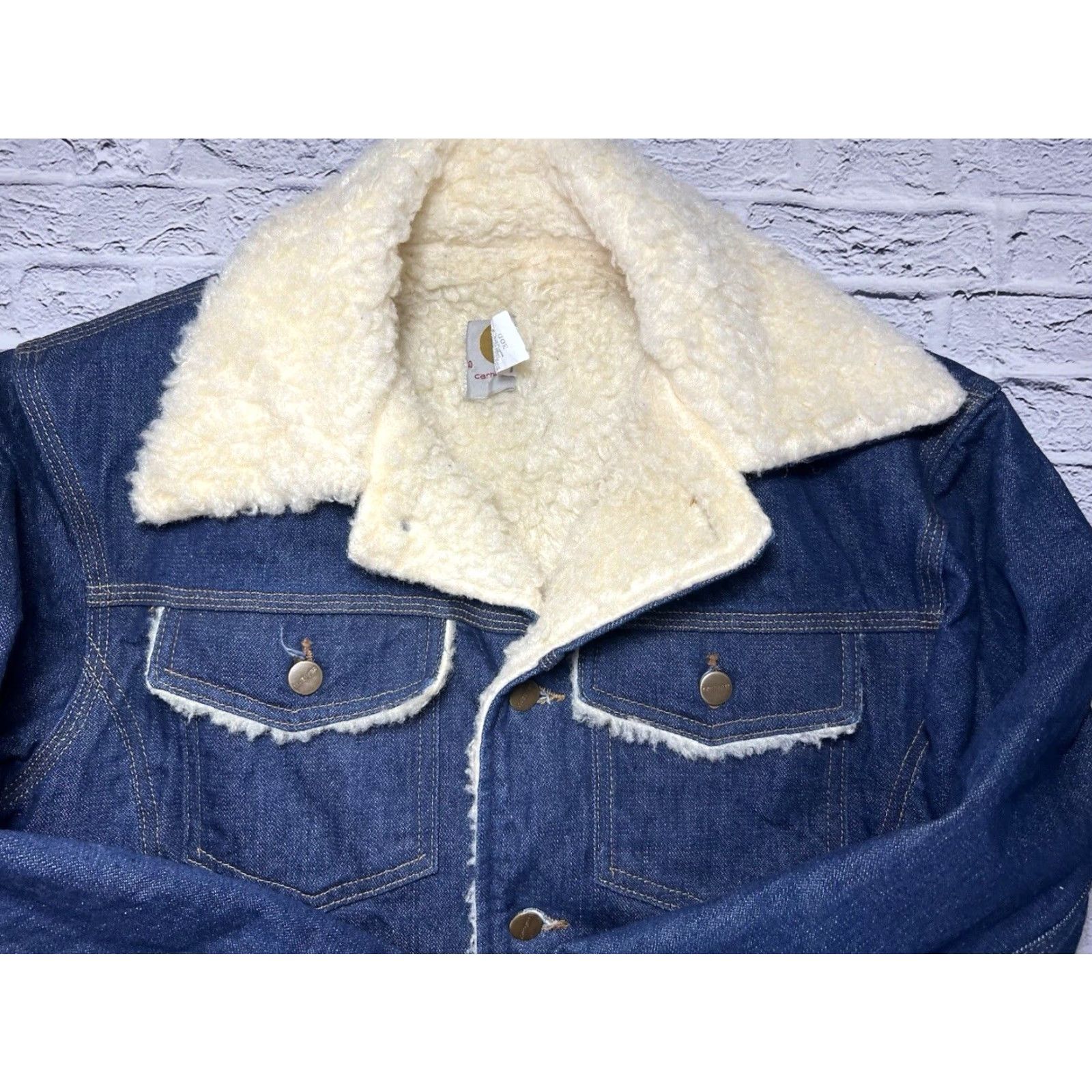 Carhartt VINTAGE Carhartt Jacket USA Barn Chore Field Ranch Denim Sherpa Lined Button Front 1970s Mens 40 Blue 1970s Carhartt Men Jacket Size US 40 / EU 56 - 2 Thumbnail