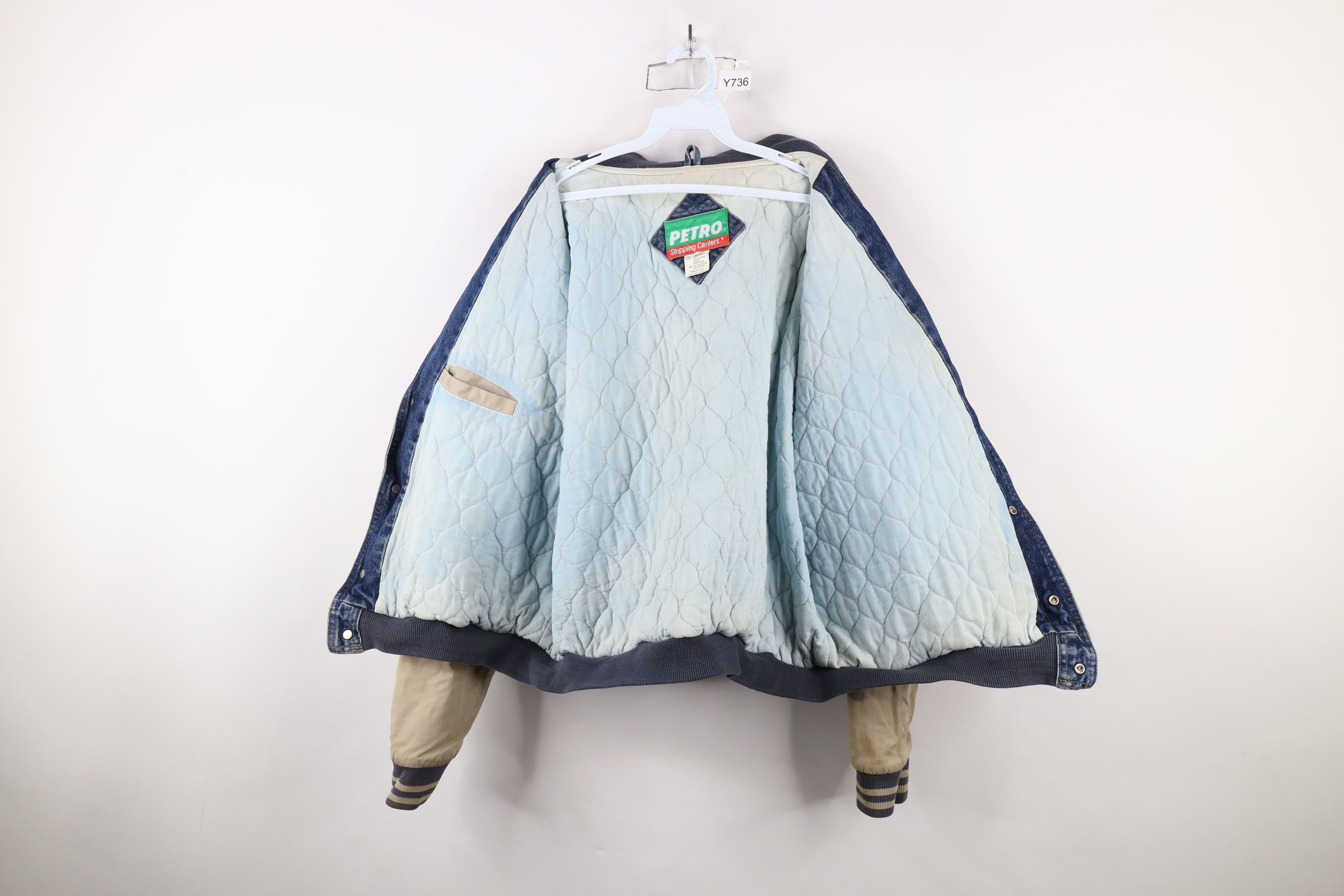 Vintage Vintage 90s Quilted Spell Out Denim Trucker Varsity Jacket Size US XXL / EU 58 / 5 - 10 Thumbnail