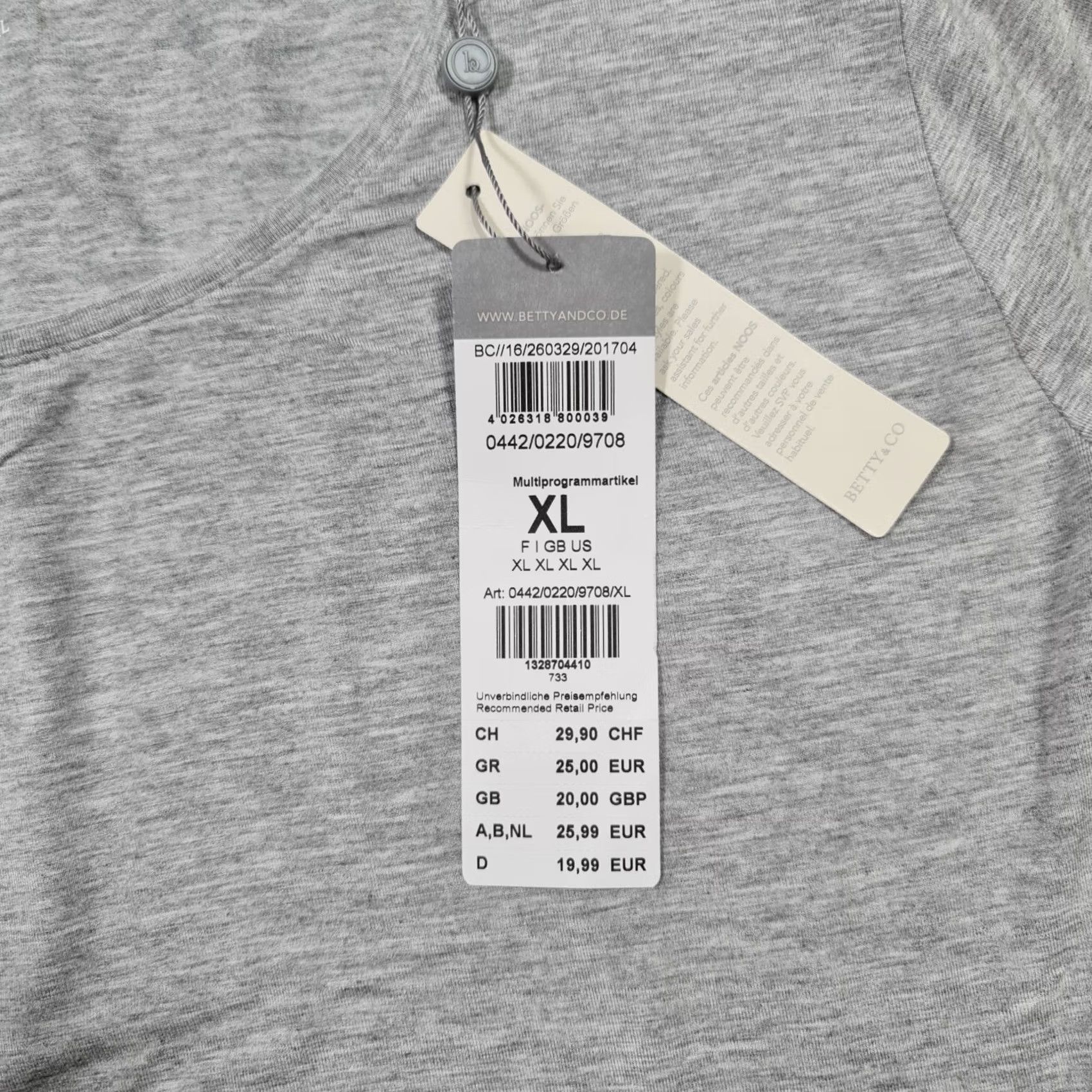 CO Betty & CO Womens T Shirt Grey XL Long Sleeve Round Neck Pullover Casual Travel Regular Fit 96% Visco​se 4% Elastane Machine Washable Size XL / US 12-14 / IT 48-50 - 4 Thumbnail