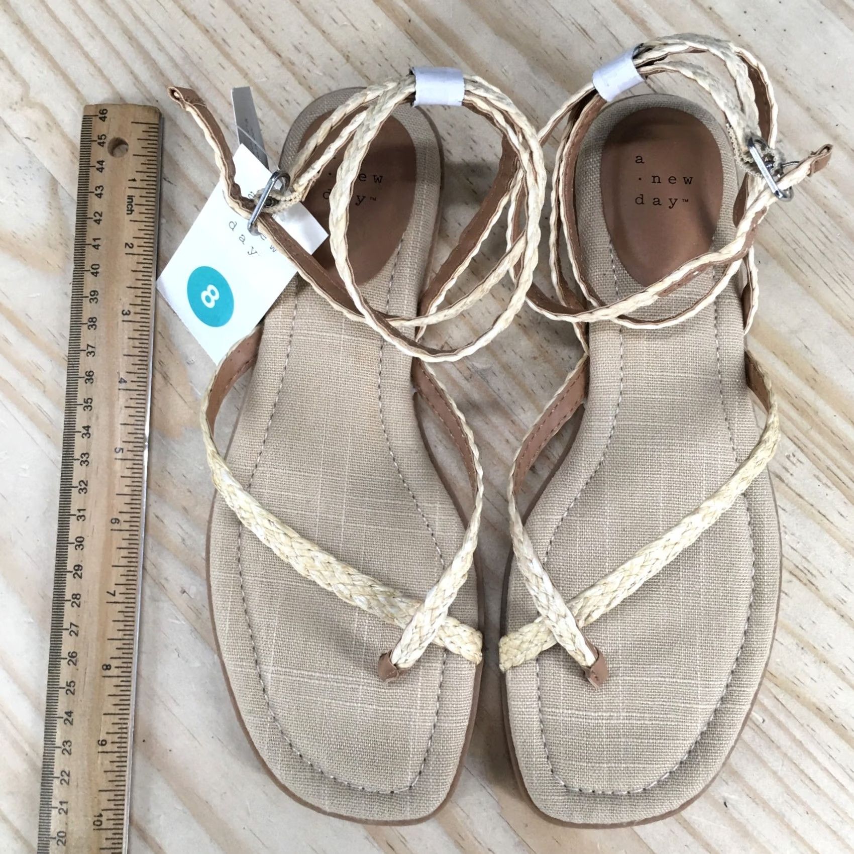 Vintage A New Day Sandals Womens Raffia Braided Ankle Strap Strappy Beige Casual Flat Sandals 9 Mens? Size US 9 / IT 39 - 5 Thumbnail