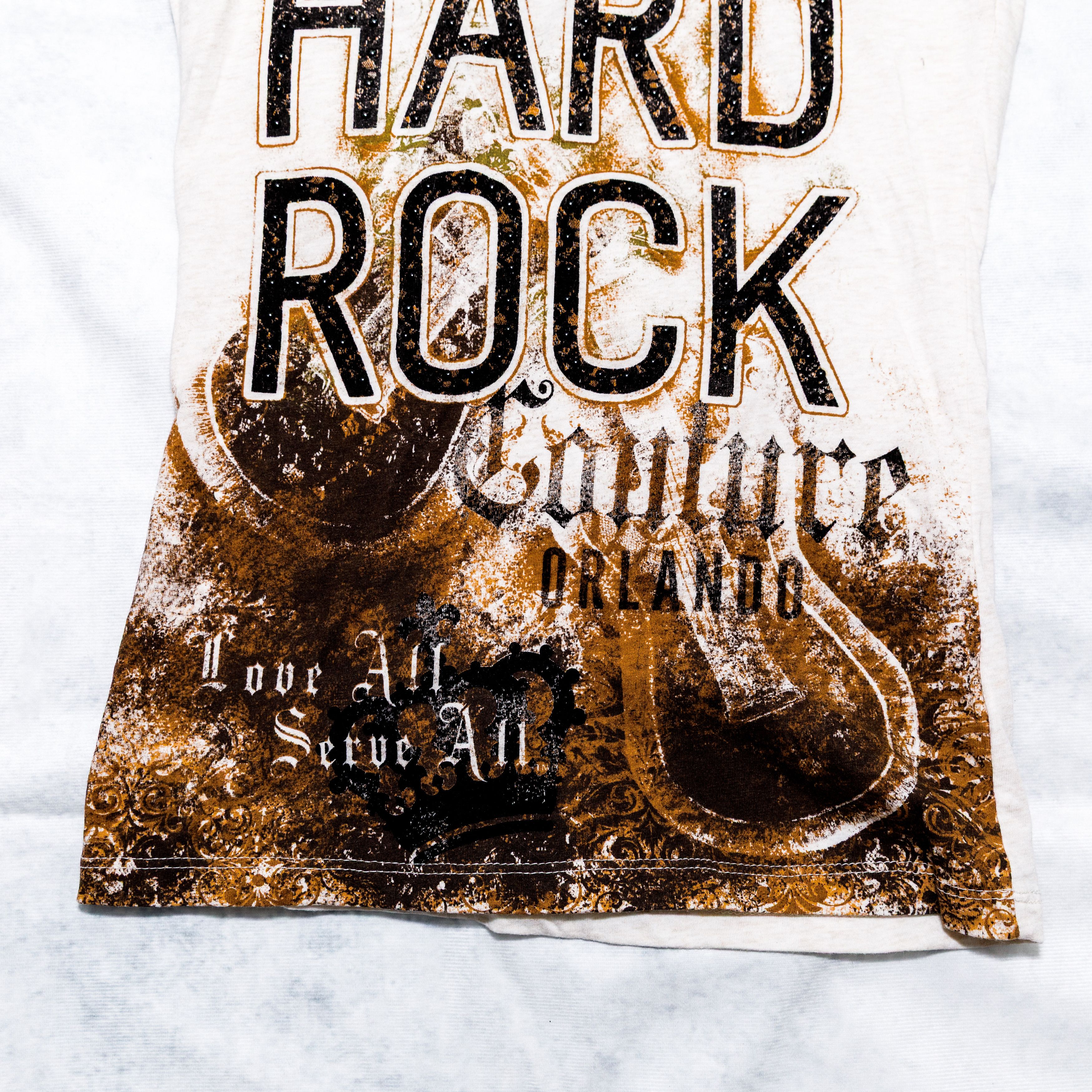 Hard Rock Cafe Hard Rock Cafe Orlando Beige T-Shirt Rinestones Womens XS Size XS / US 0-2 / IT 36-38 - 3 Thumbnail