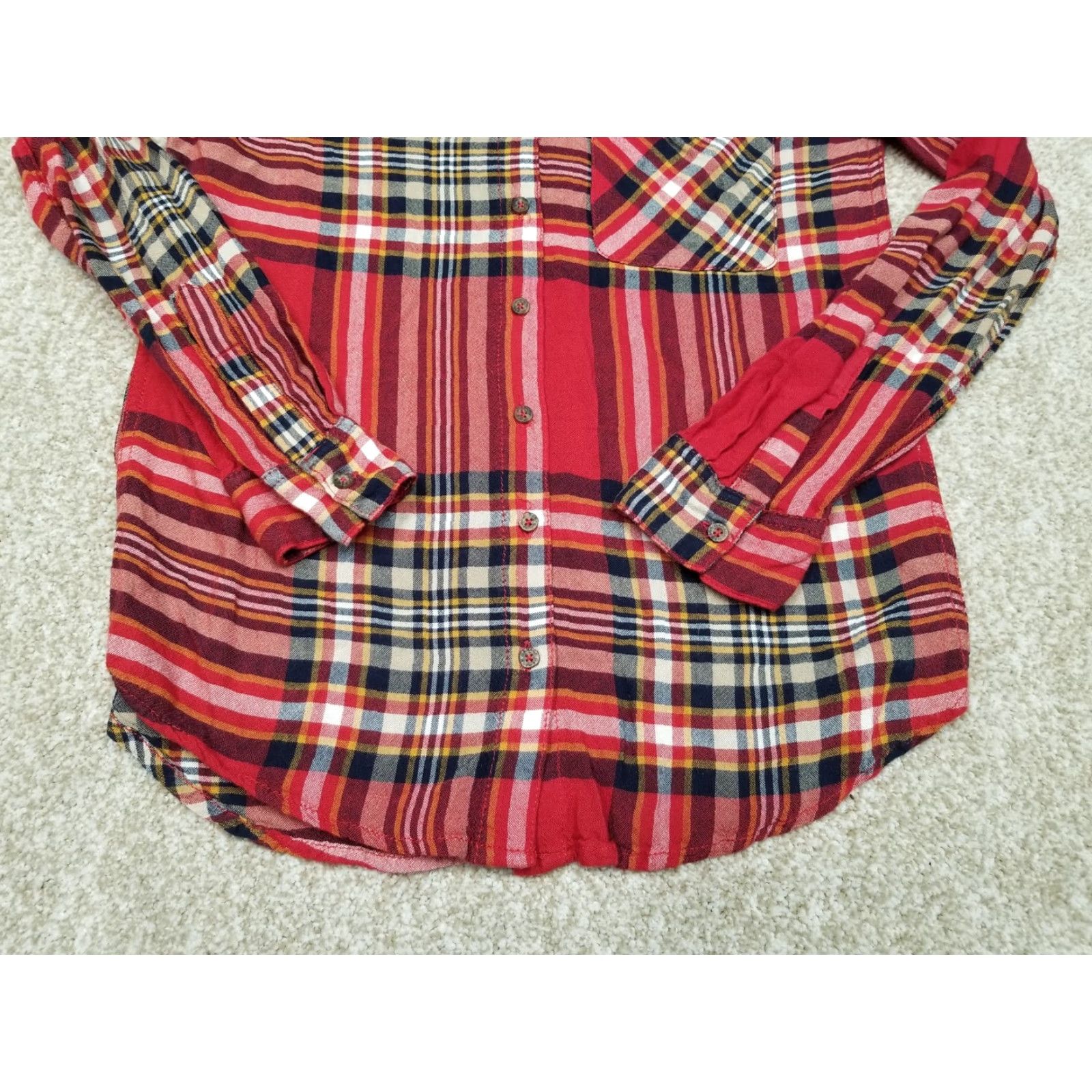 Garage Garage Top Womens XS Red 100% Rayon Plaid Long Sleeve Casual Shirt Size XS / US 0-2 / IT 36-38 - 3 Thumbnail