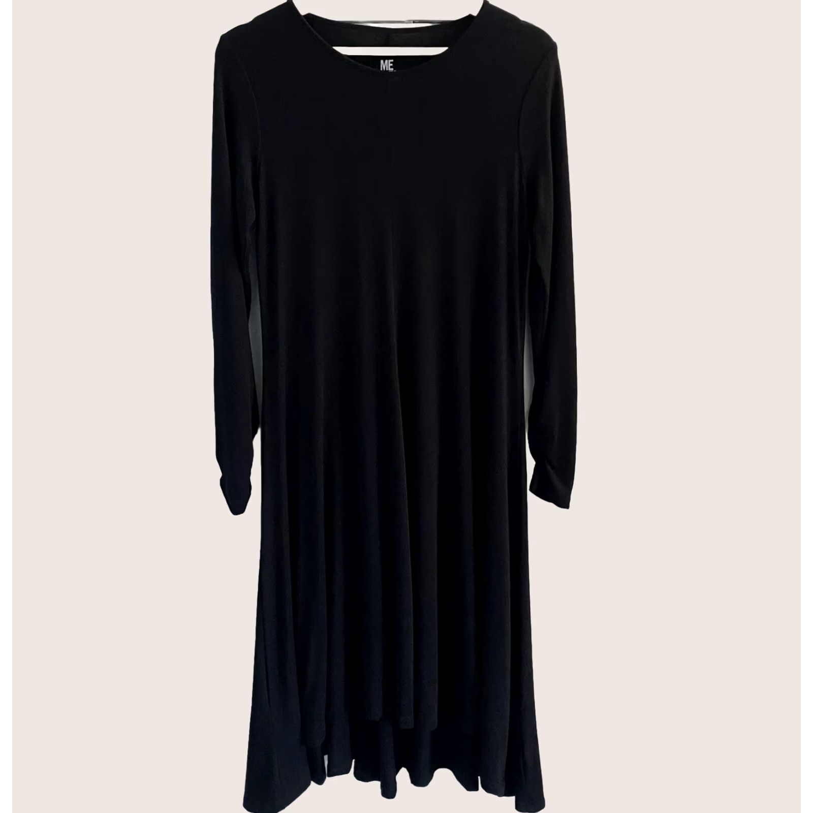 ME+EM Me + Em Dress Jersey Midi Black Flare Wool Blend Pre Loved Womens S Small Ruched Cuff Vintage? No (keep accuracy) Size S / US 4 / IT 40 - 1 Thumbnail