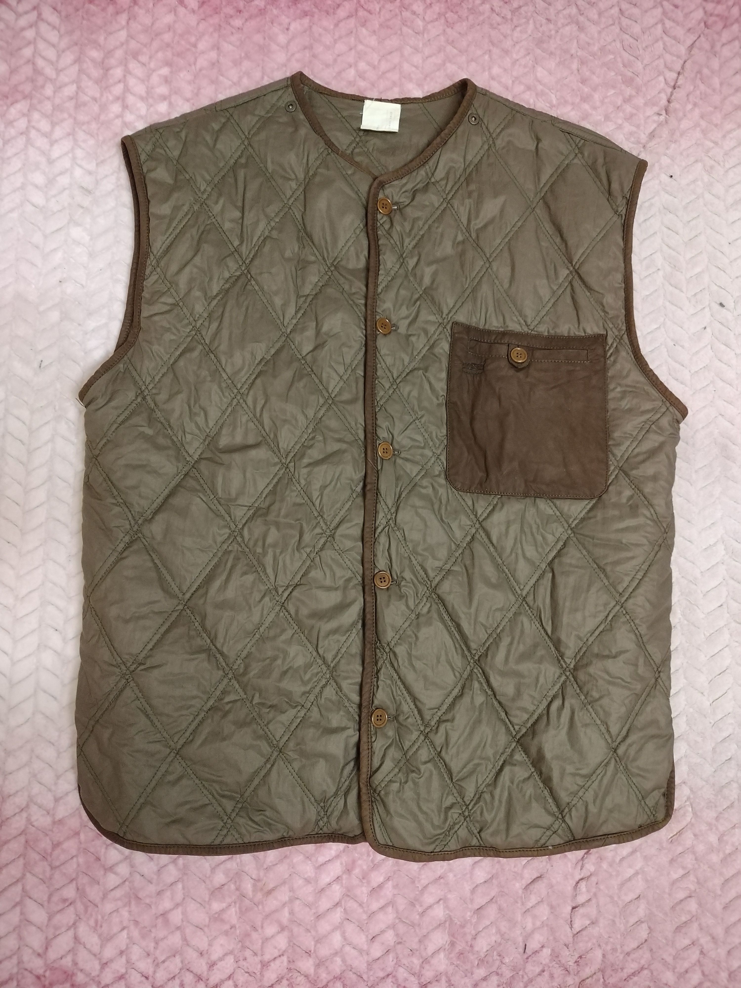 Vintage Used Oversized Leather Polyester Light Puffer Vest