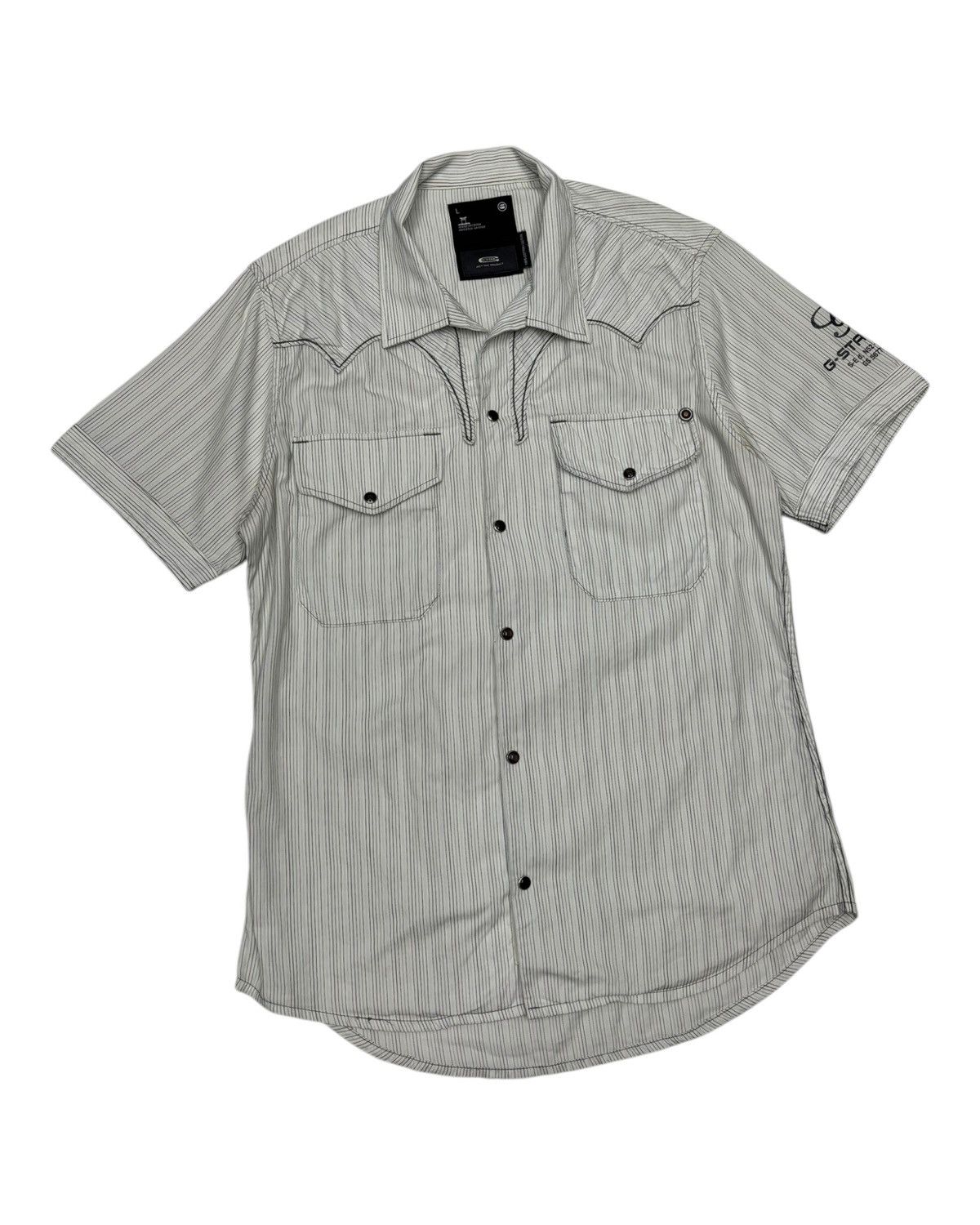 Yohji Yamamoto 🔥DEVIL STRIPE SHIRT S/S BUTTON SNAP YOHJI STYLE BY GSTAR Size US M / EU 48-50 / 2 - 9 Thumbnail