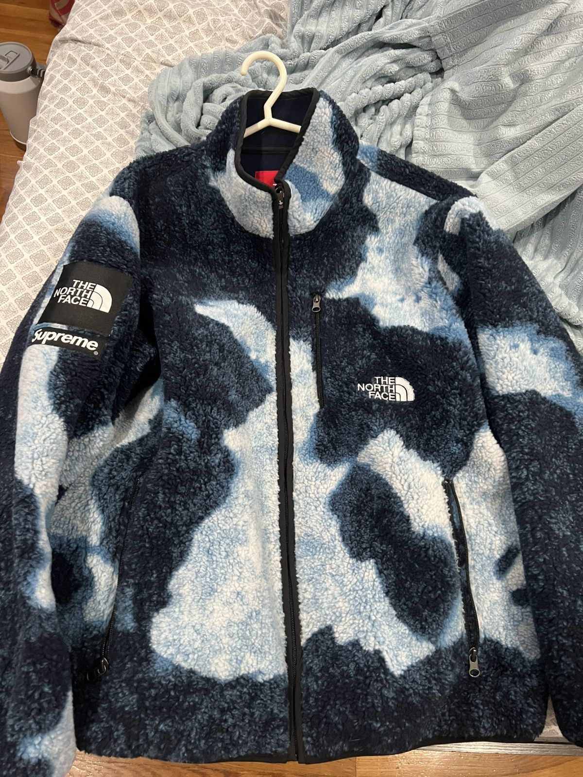 Supreme X Tnf Bleached Denim Fleece Jacket | Grailed