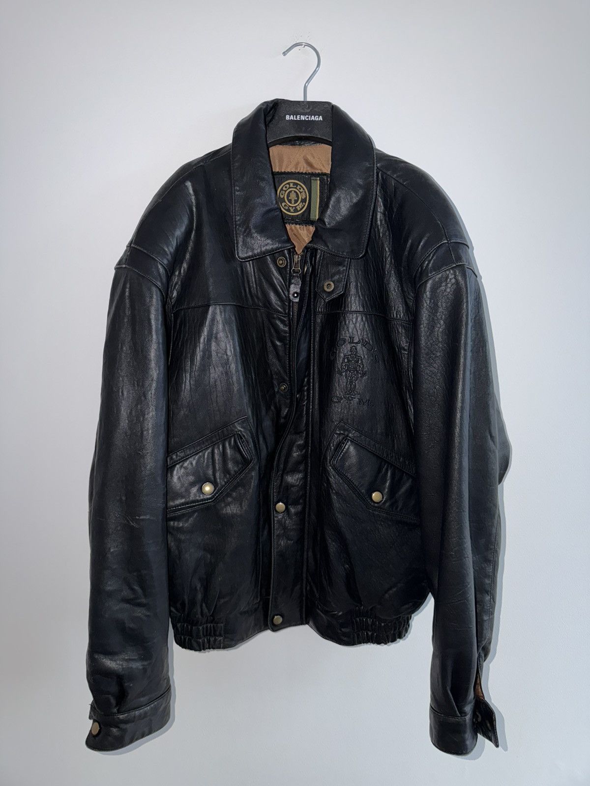 Vintage *RARE* GOLD’S GYM 90s BOMBER LEATHER JACKET BODYBUILDING Size US L / EU 52-54 / 3 - 15 Thumbnail