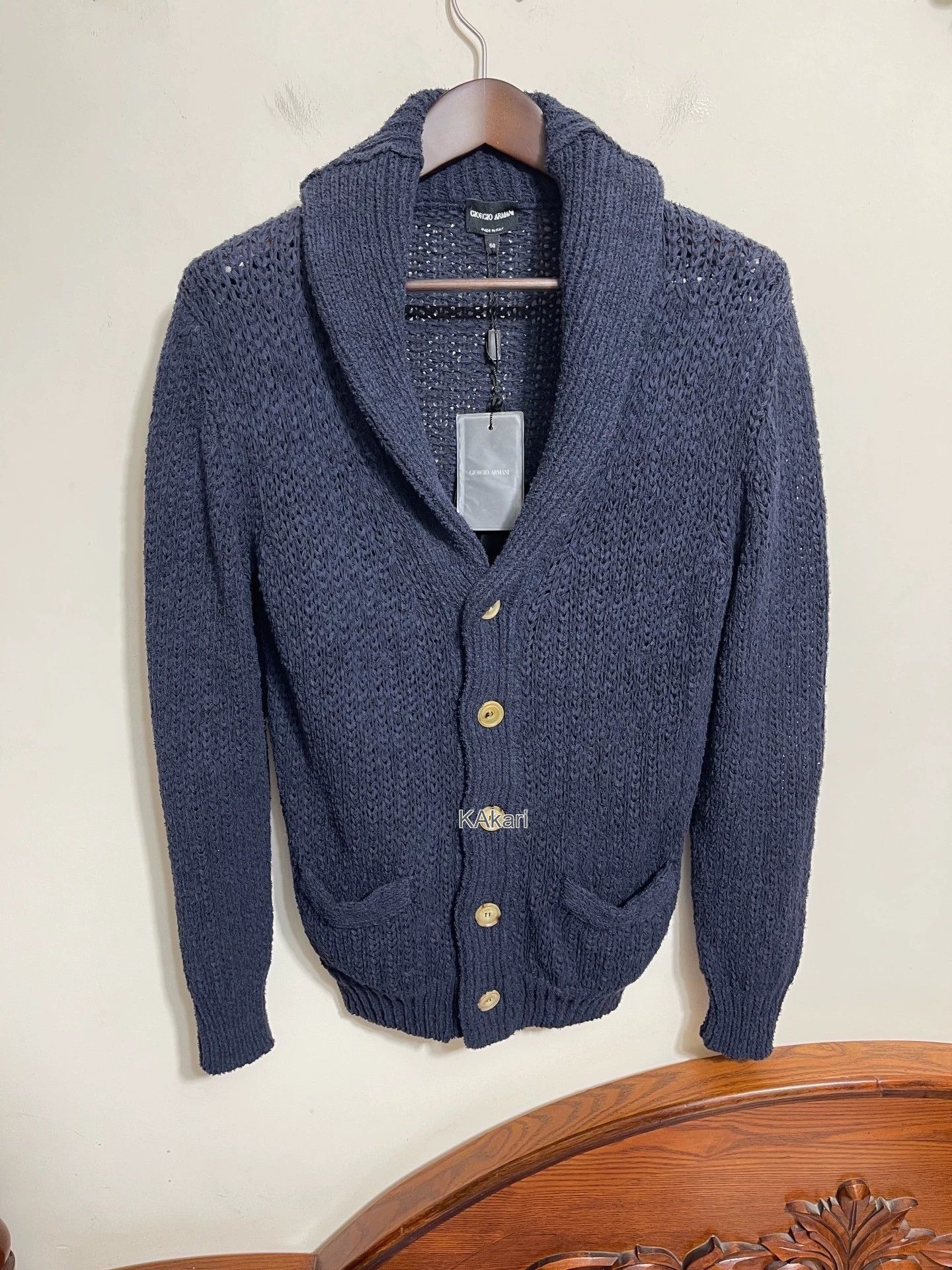 Giorgio Armani Blue Knit Button-Front Cardigan with Collar Size US XXS / EU 40 - 1 Thumbnail