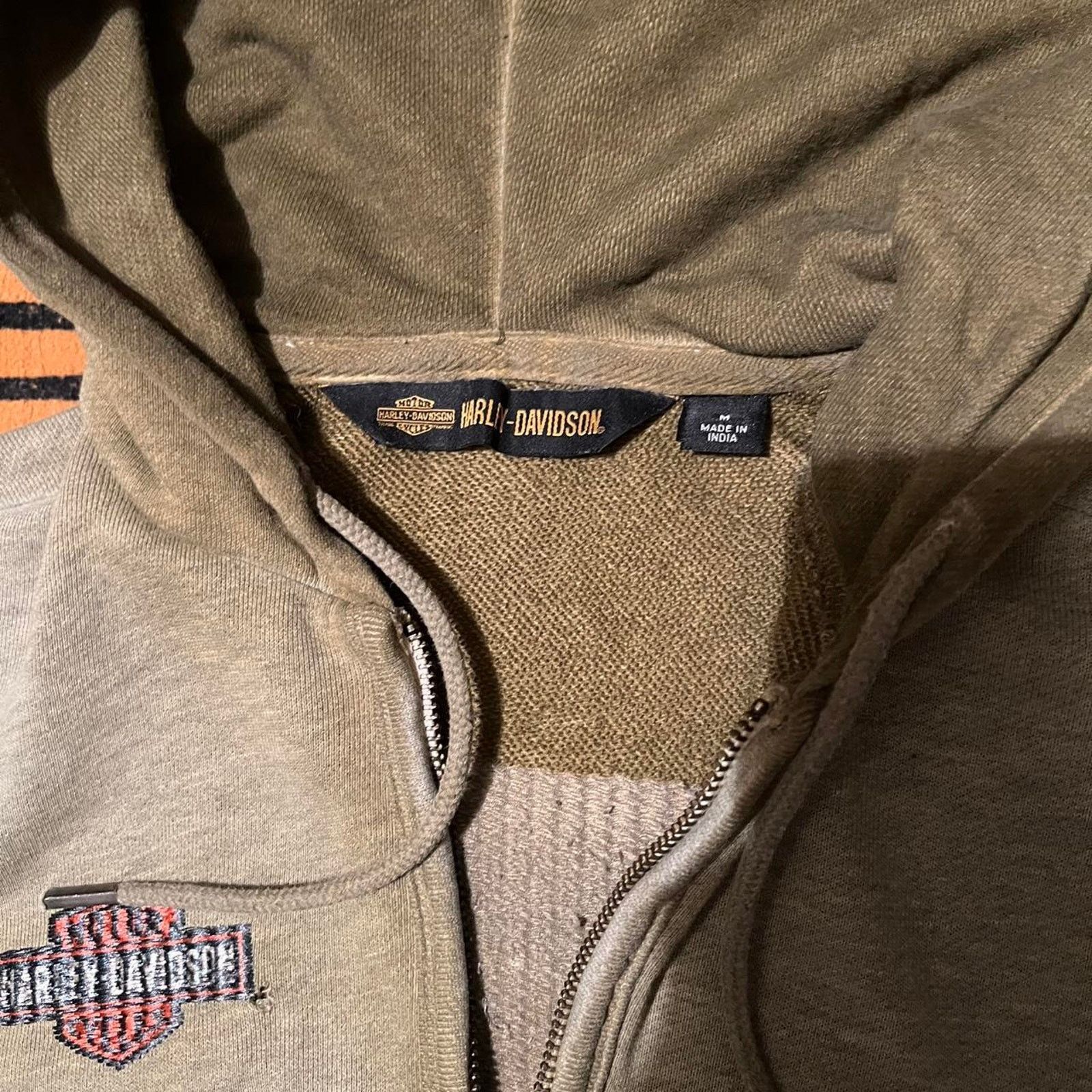 Harley Davidson × Vintage Womens harley davidson olive green zip up hoodie y2k cropped Size M / US 6-8 / IT 42-44 - 6 Thumbnail