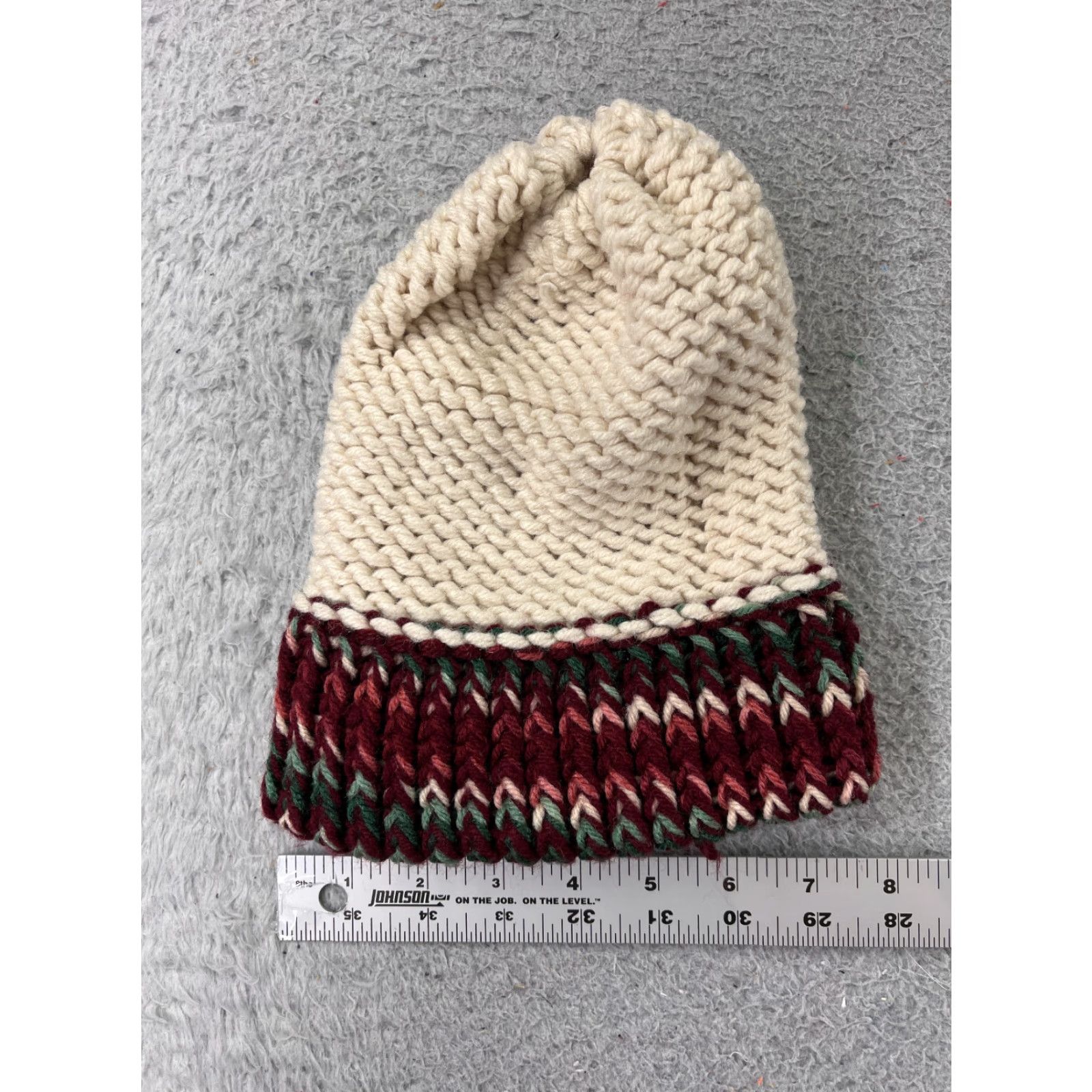 Vintage Beanie Beanie Womens Ivory Red Green Acrylic Crochet Knit Ski ShirtAdult One Size Ivory Knit Beanie Ski Women Size ONE SIZE - 5 Thumbnail
