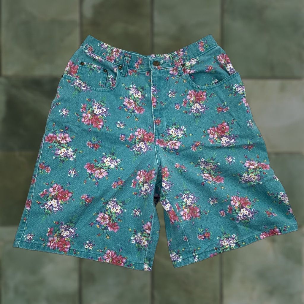 Essentials VINTAGE Essentials Sport Floral Jean Shorts Womens 8 Blue Denim Nature 90s Flower Jeans Womens 8 Mens? Size 30" / US 8 / IT 44 - 1 Thumbnail