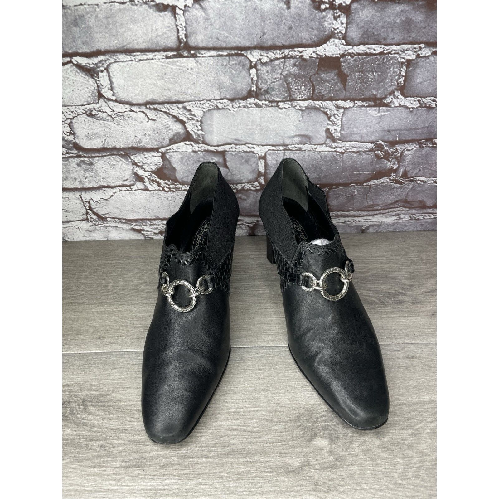 Brighton Brighton Rizzo Black Leather Silver Elastic Heel Ankle Booti Size US 10 / IT 40 - 14 Thumbnail