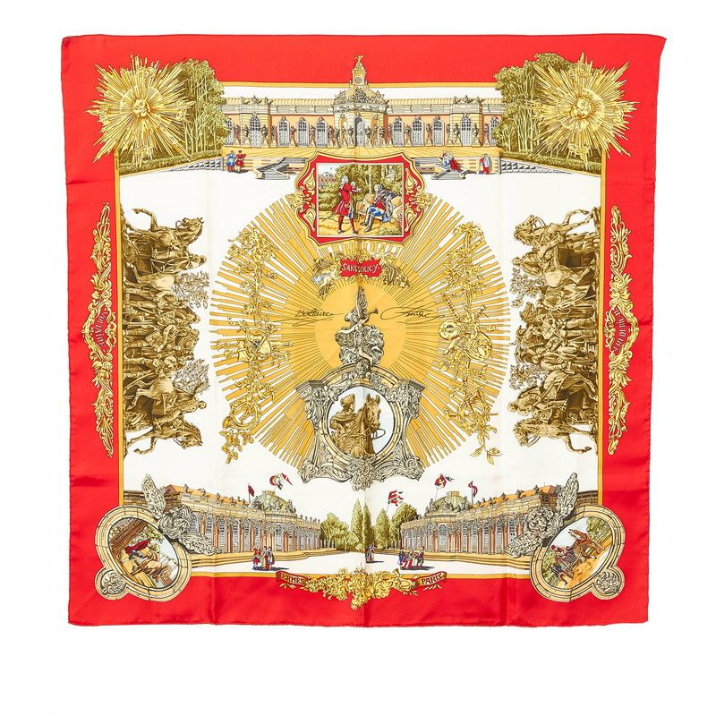 image of Hermes Carre 90 Sanssoucy Silk Scarf in Red, Women's
