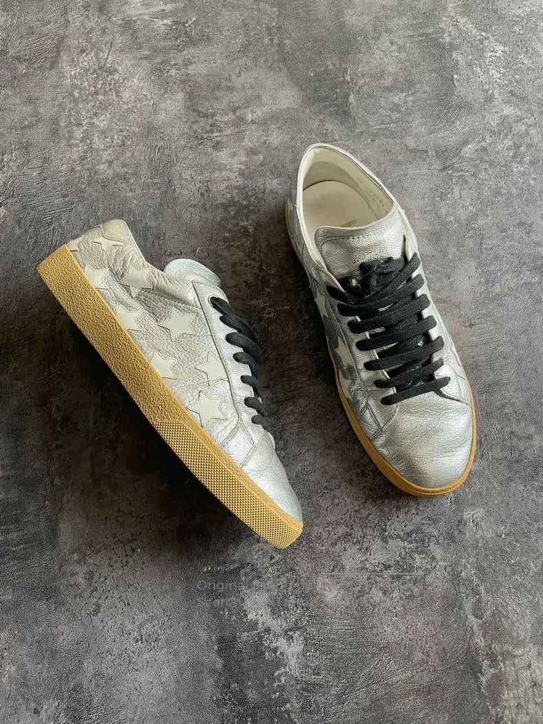 Saint Laurent Paris Saint Laurent Paris Silver Star Canvas Sneakers Size US 9 / EU 42 - 2 Thumbnail