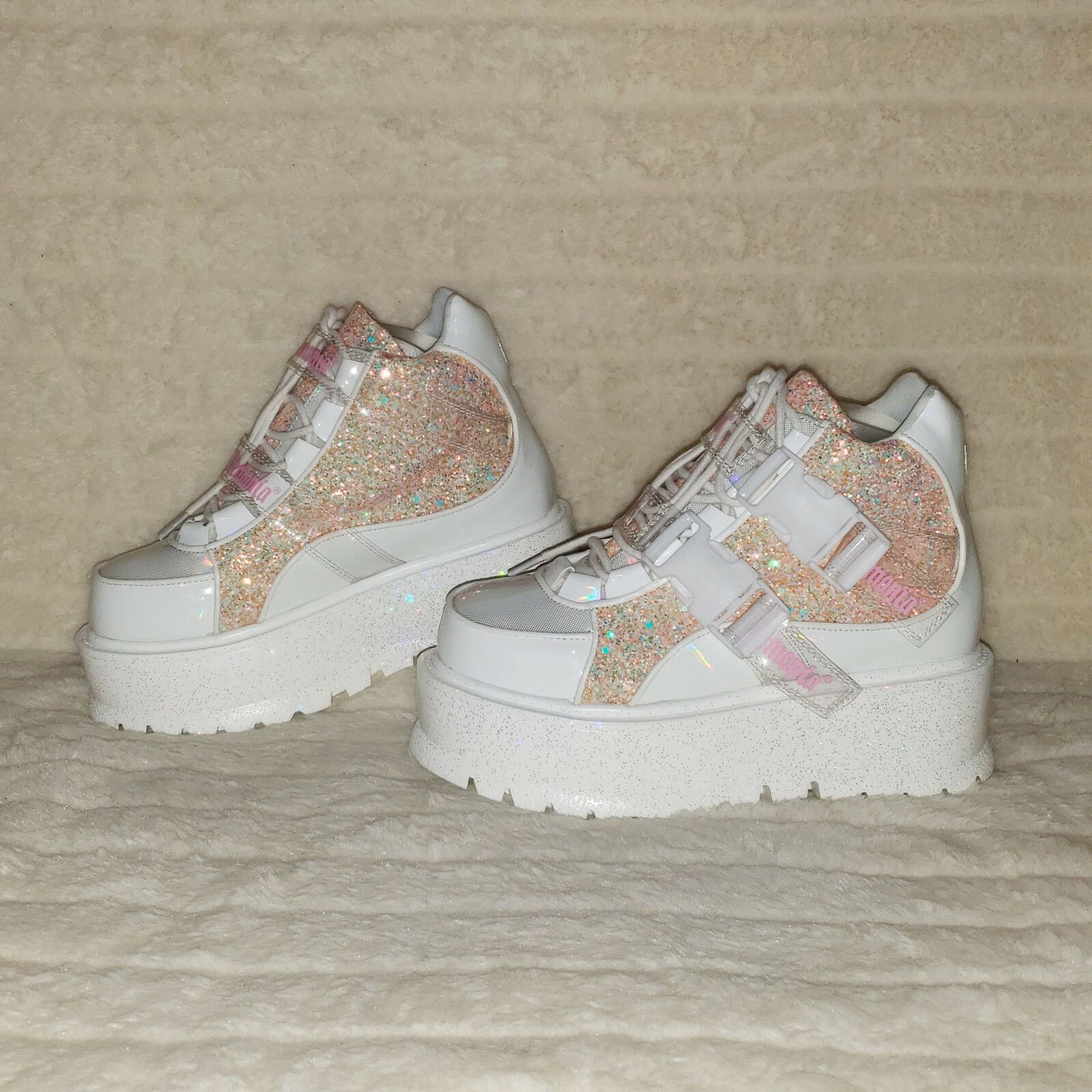 Other DEMONIA Slacker 50 White Pink Glitter Platform Sneaker Ankle Size US 7 / IT 37 - 7 Thumbnail