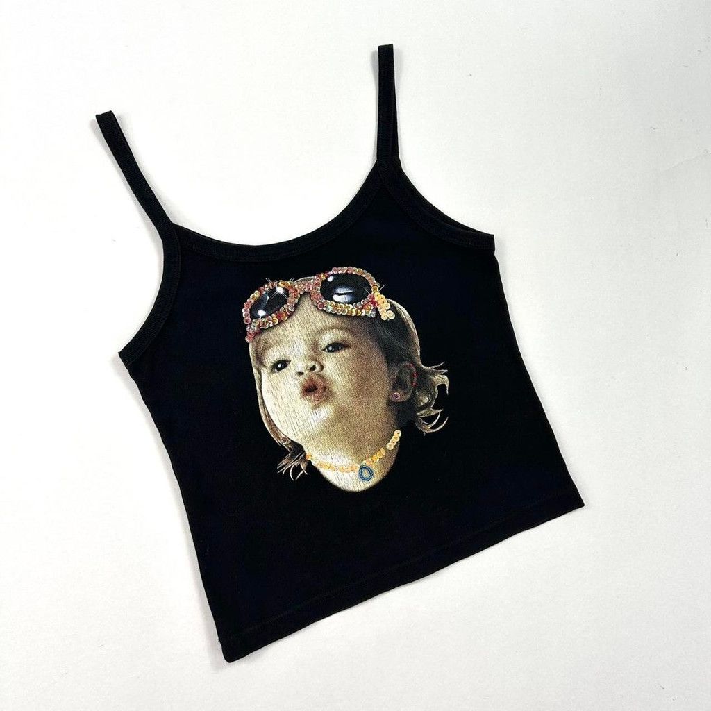 Vintage y2k euro black tank top with print of baby Size S / US 4 / IT 40 - 1 Thumbnail