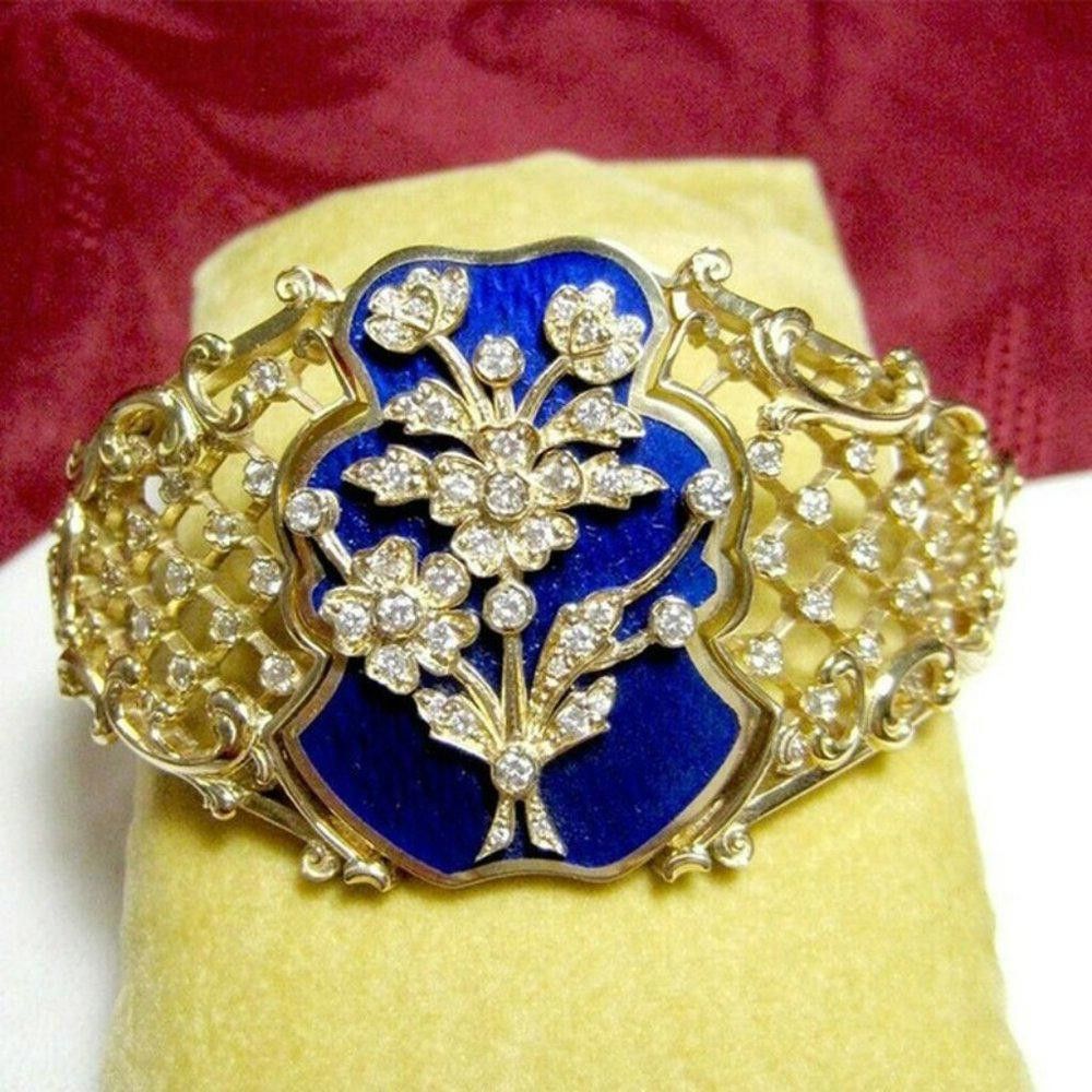 Designer 925 Silver Handmade Blue Enamel Art Deco Ring - Size 7 Size ONE SIZE - 5 Thumbnail