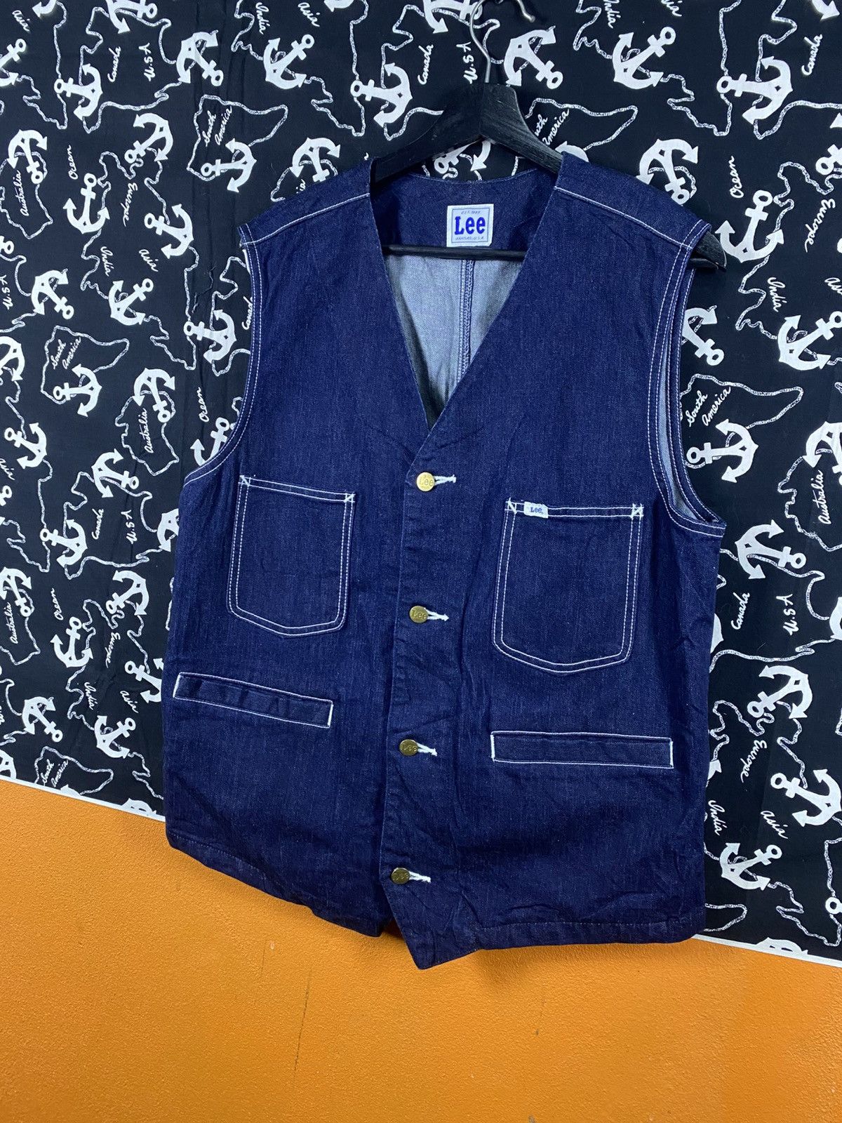 Lee Lee Denim Workwear Vest Indigo Blue Button-Up Utility Vest Size US XL / EU 56 / 4 - 4 Thumbnail