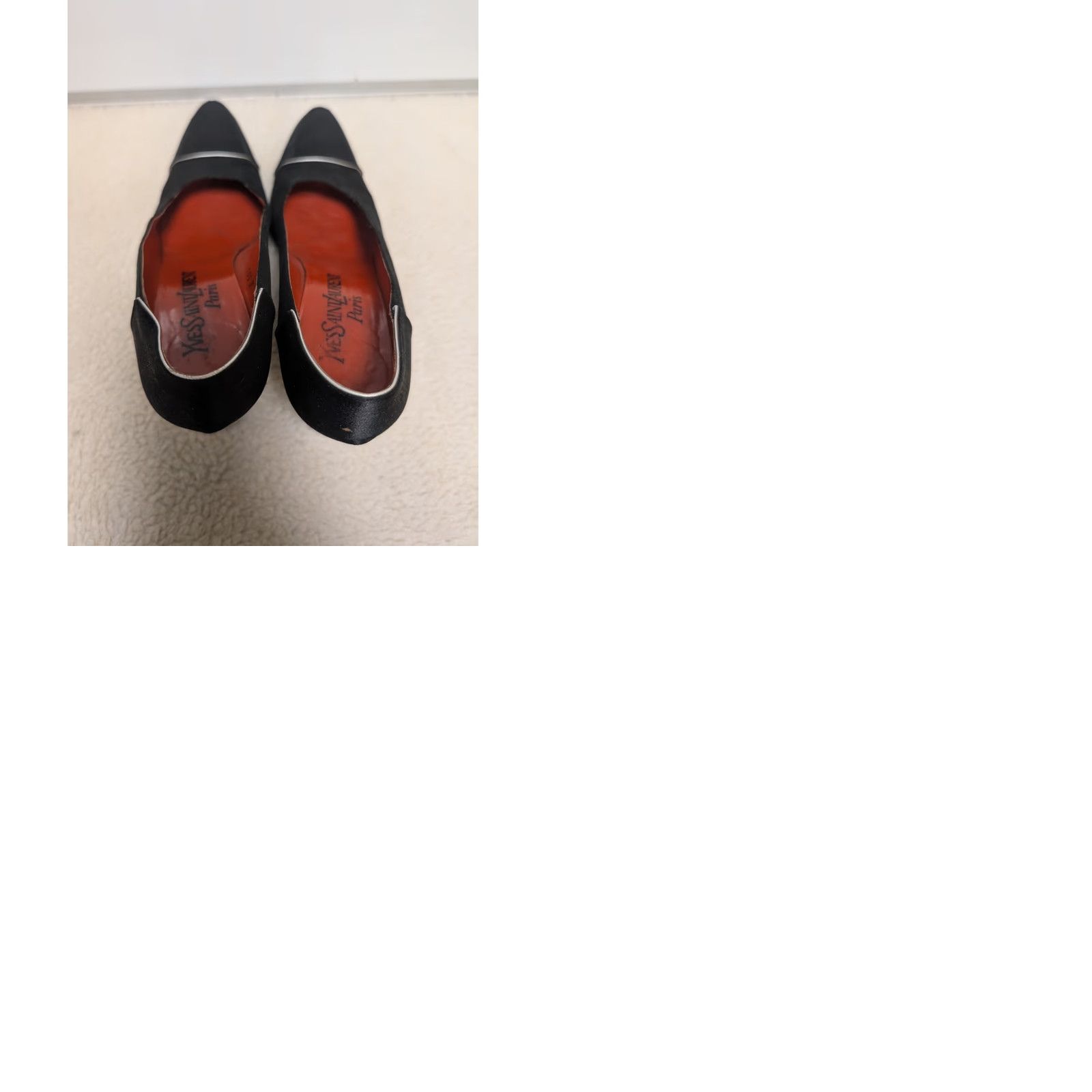 Yves Saint Laurent VINTAGE Yves Saint Laurent Pumps Black Satin Taffeta Silver Block Heel 7 Womens 1970s Size US 7 / IT 37 - 9 Thumbnail