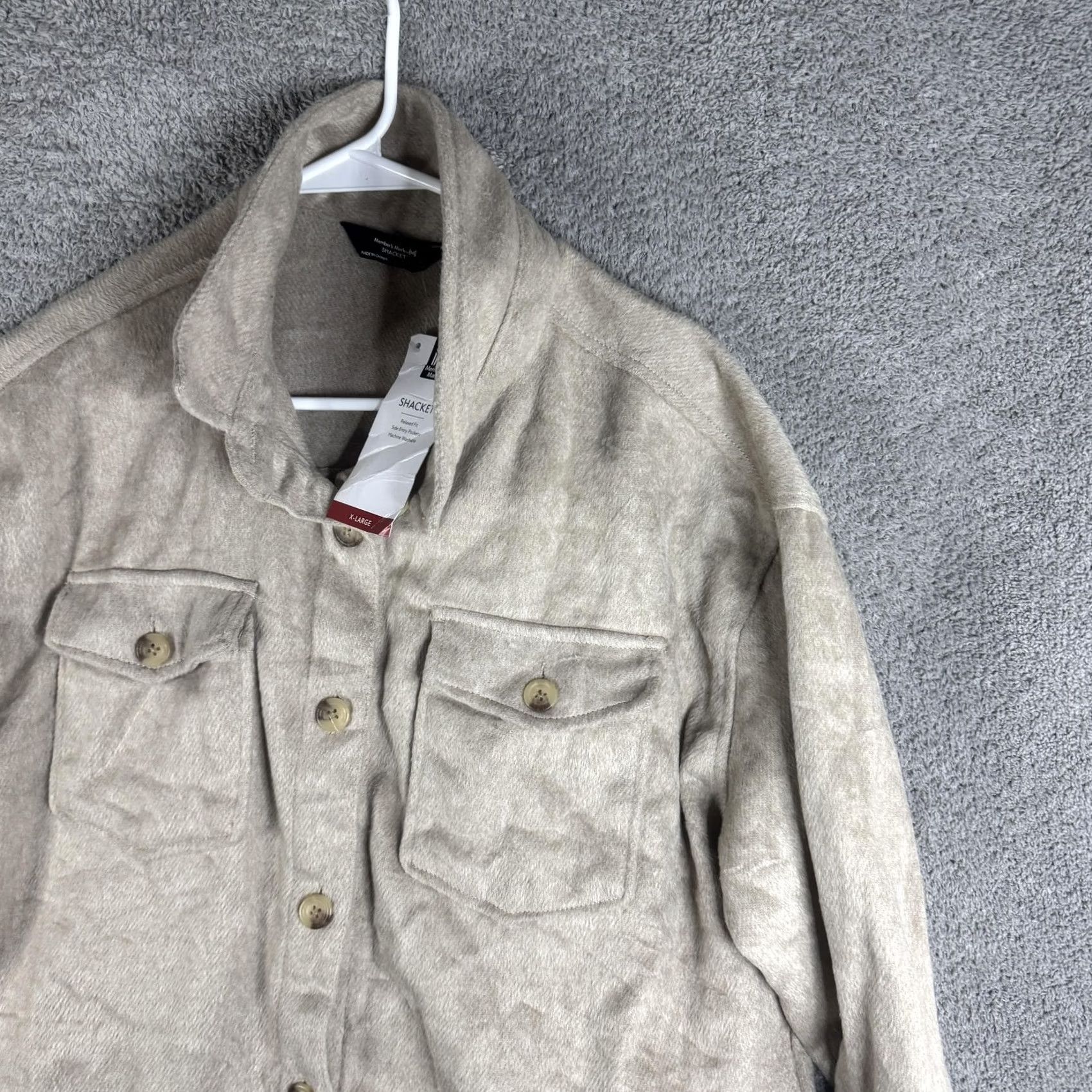 Vintage Member's Mark Shacket Jacket Mens XL Beige Pockets Button Front Fleece Size US XL / EU 56 / 4 - 4 Thumbnail
