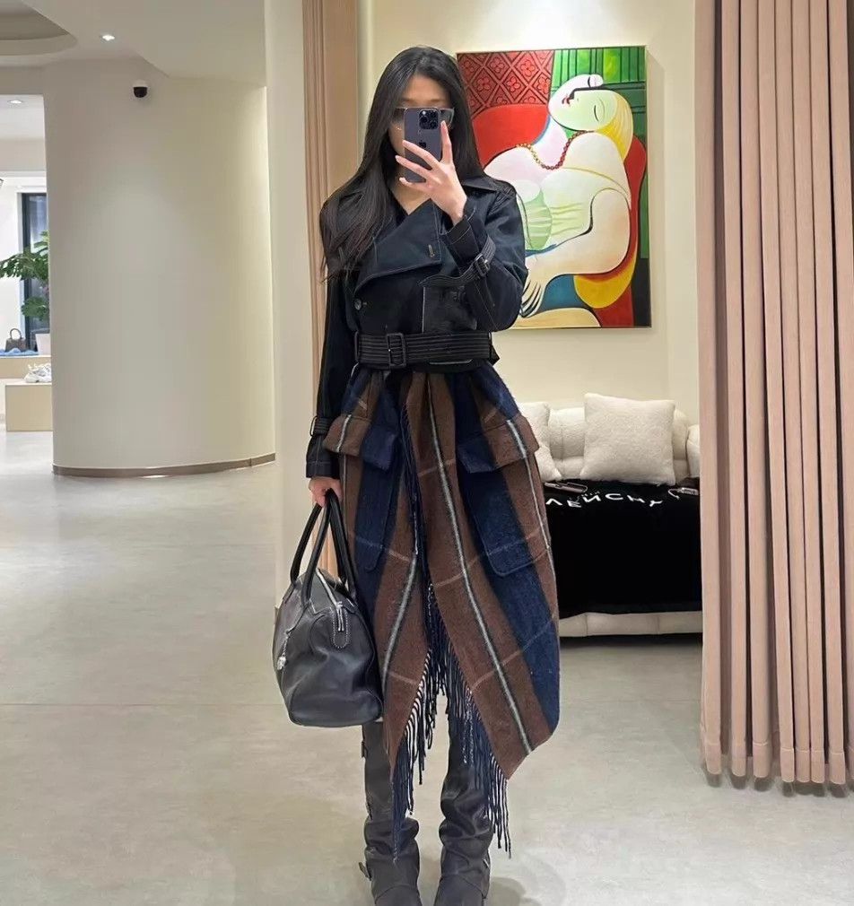 Loewe Loewe 2pc check fringe wool overcoat & leather Jkt 36 Size XS / US 0-2 / IT 36-38 - 1 Thumbnail
