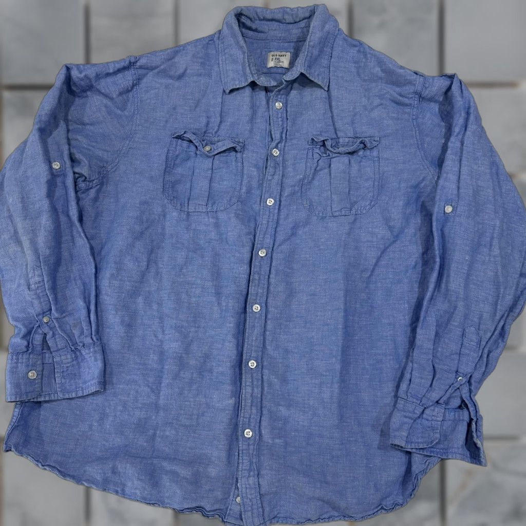 Old Navy Old Navy Shirt Men 2XL Blue Button Up Long Sleeve Linen Cotton Minimalist Casual Size US XXL / EU 58 / 5 - 1 Thumbnail