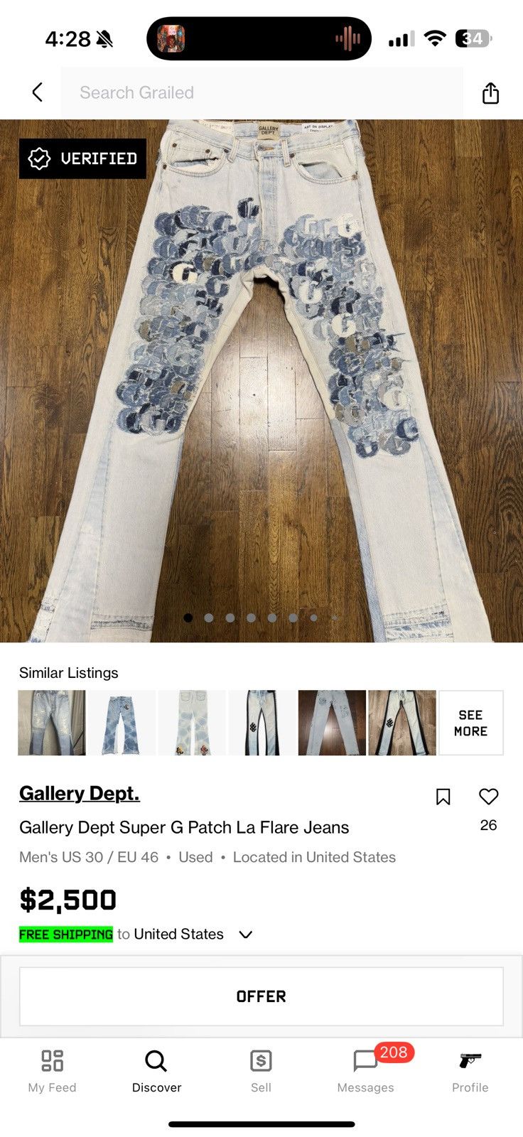 Gallery Dept. Gallery Dept Super Flooded G Patch Levi’s Denim Size 31x34 Size US 31 - 20 Thumbnail