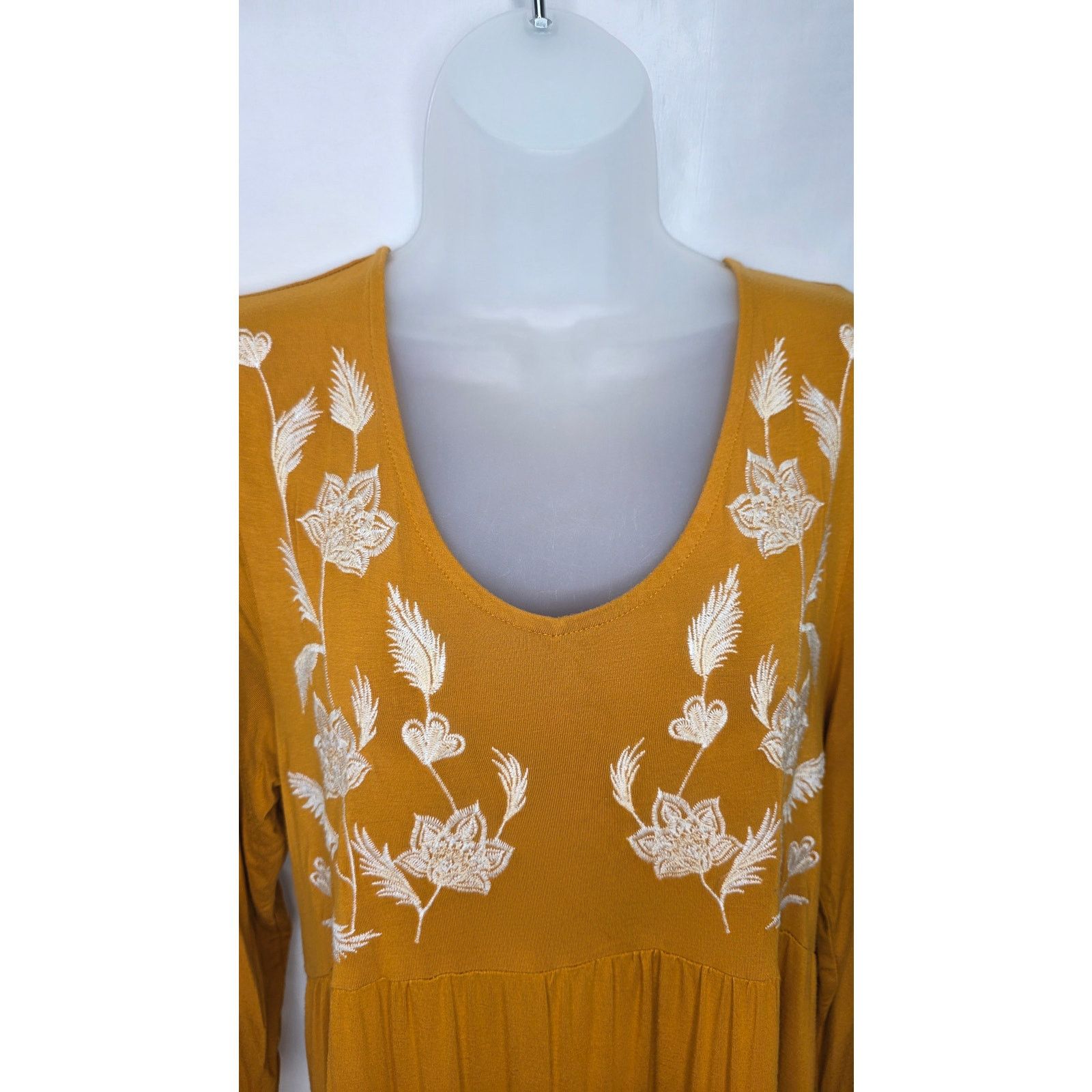 Other Women's Mustard Embroidered Boho Dress Floral Tiered Size M / US 6-8 / IT 42-44 - 3 Thumbnail