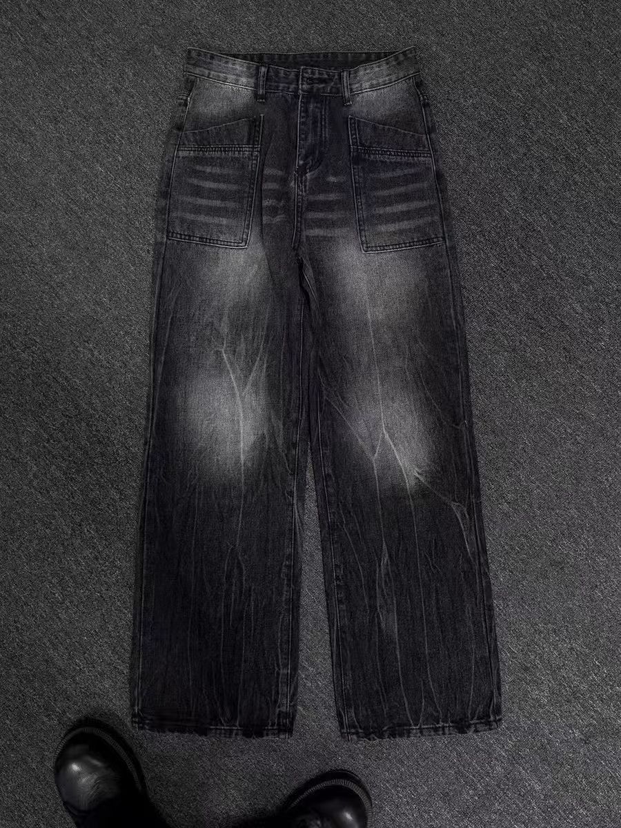 Vintage washed straight leg skateboarding baggy jeans