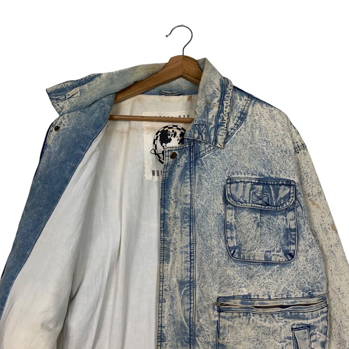 Vintage NORTH BAY World Travel Washed Denim Jacket #2433-C109 Size US M / EU 48-50 / 2 - 10 Thumbnail