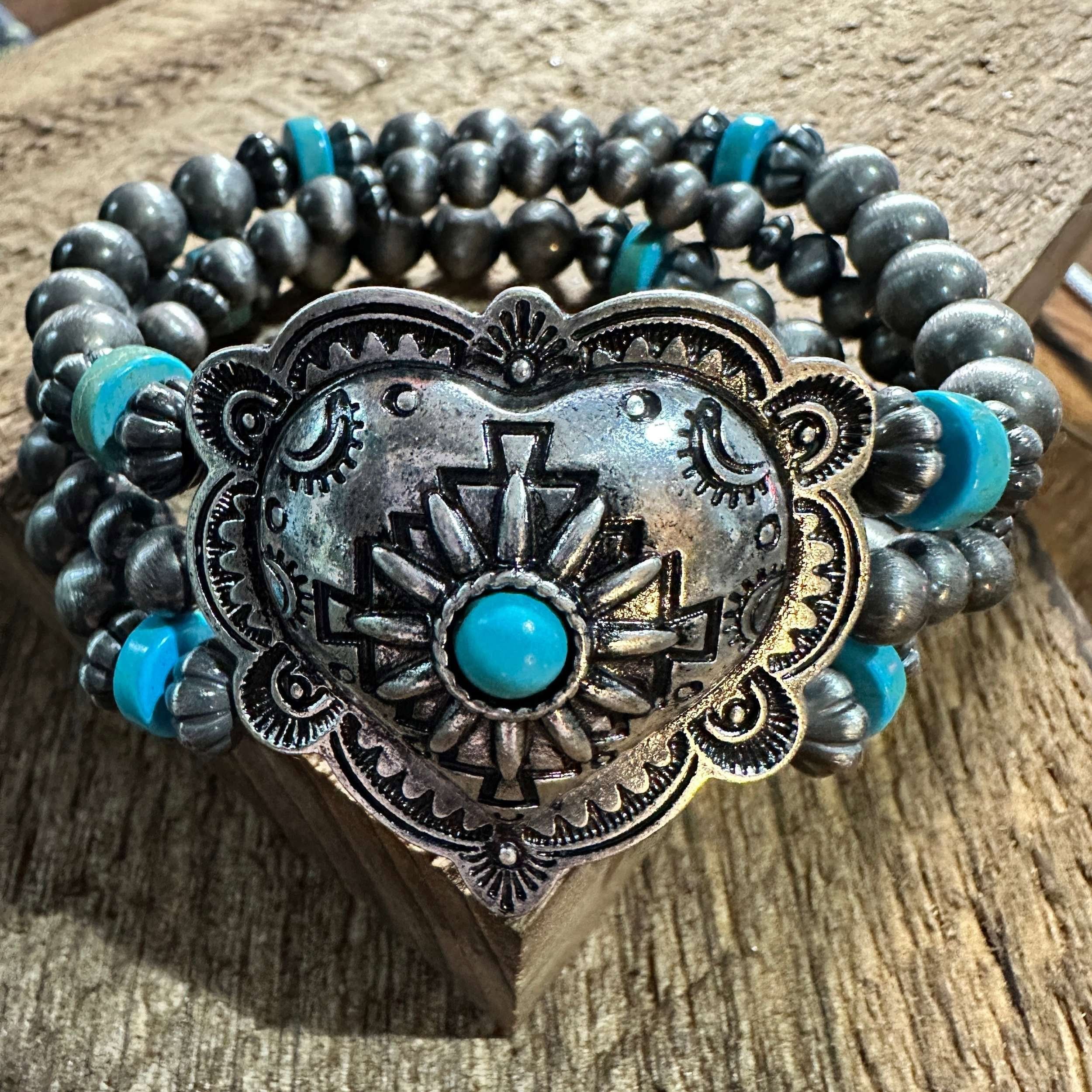 Other Silver Western Heart Navajo Turquoise Beads Bracelet for Sty Size ONE SIZE - 6 Thumbnail