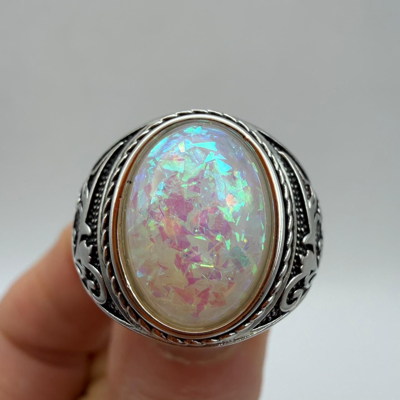 Vintage Vintage Opal Ring 925 Sterling Silver Unisex Statement Ring Size ONE SIZE - 5 Thumbnail