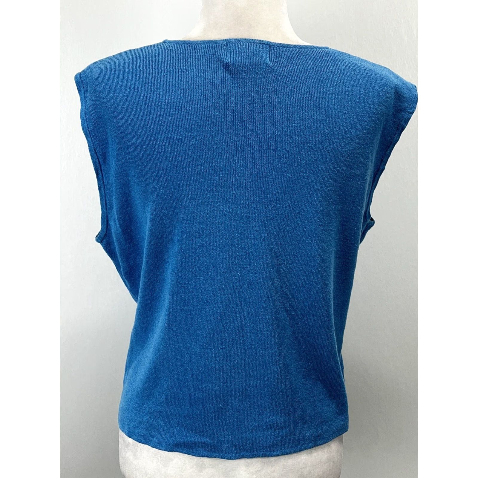 Vintage VINTAGE Chicos Linen Blend Knit Sleeveless Shirt Top Womens XL Blue Boxy Tank 90s Minimalist Casual Travel Size XL / US 12-14 / IT 48-50 - 3 Thumbnail