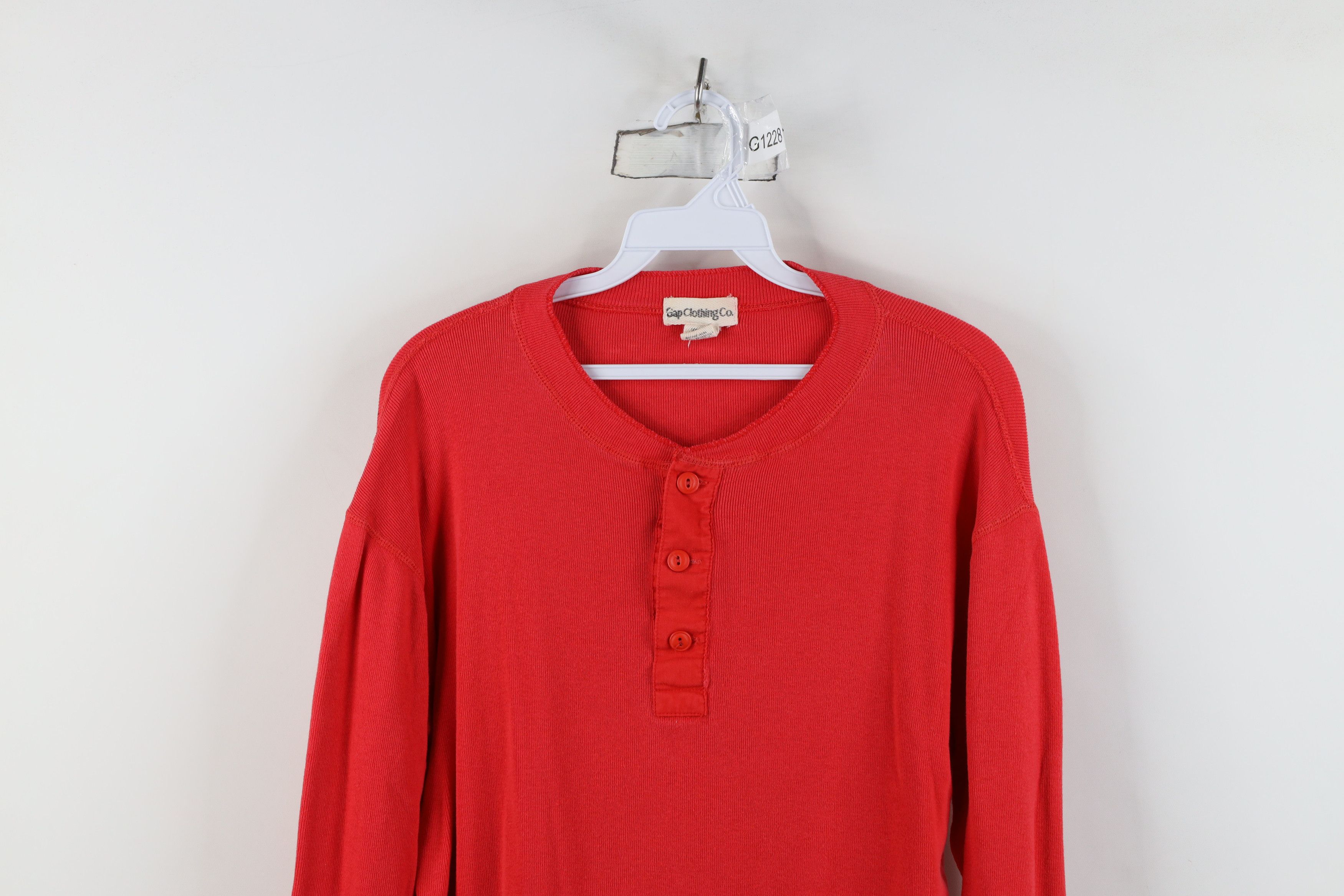 Gap Vintage 80s 90s Gap Ribbed Knit Henley T-Shirt Red Cotton Size US L / EU 52-54 / 3 - 2 Thumbnail