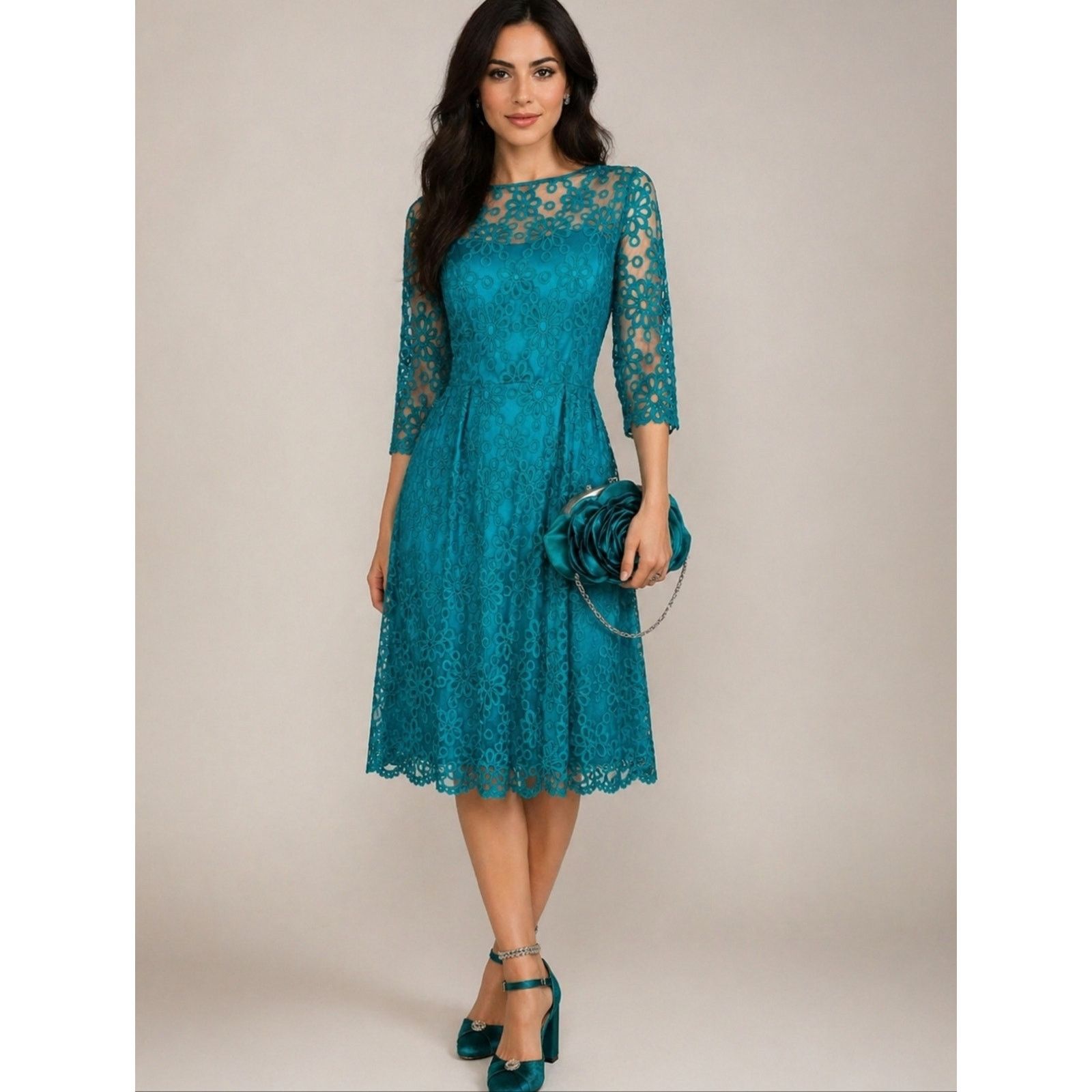 Vintage NWOT Tatyana Teal Innocence In Lace Midi Dress 2XL Size XXL / US 16-18 / IT 52-54 - 2 Thumbnail