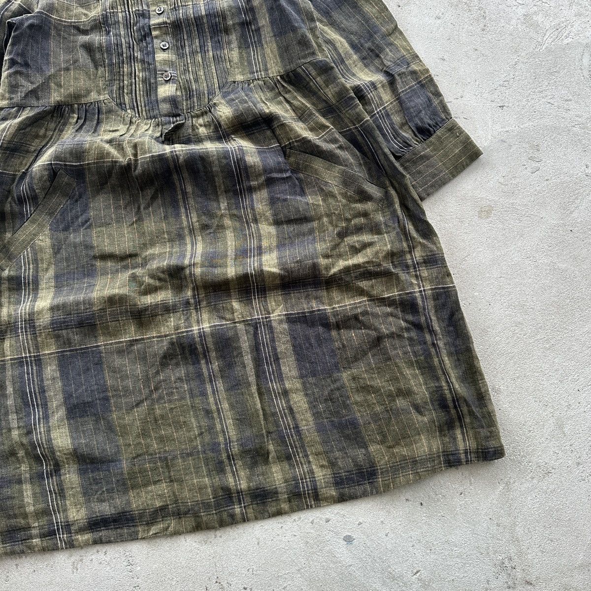 Etro Vintage Etro Tunic Midi Dress Linen Green Plaid Womens 38 Size M / US 6-8 / IT 42-44 - 5 Thumbnail