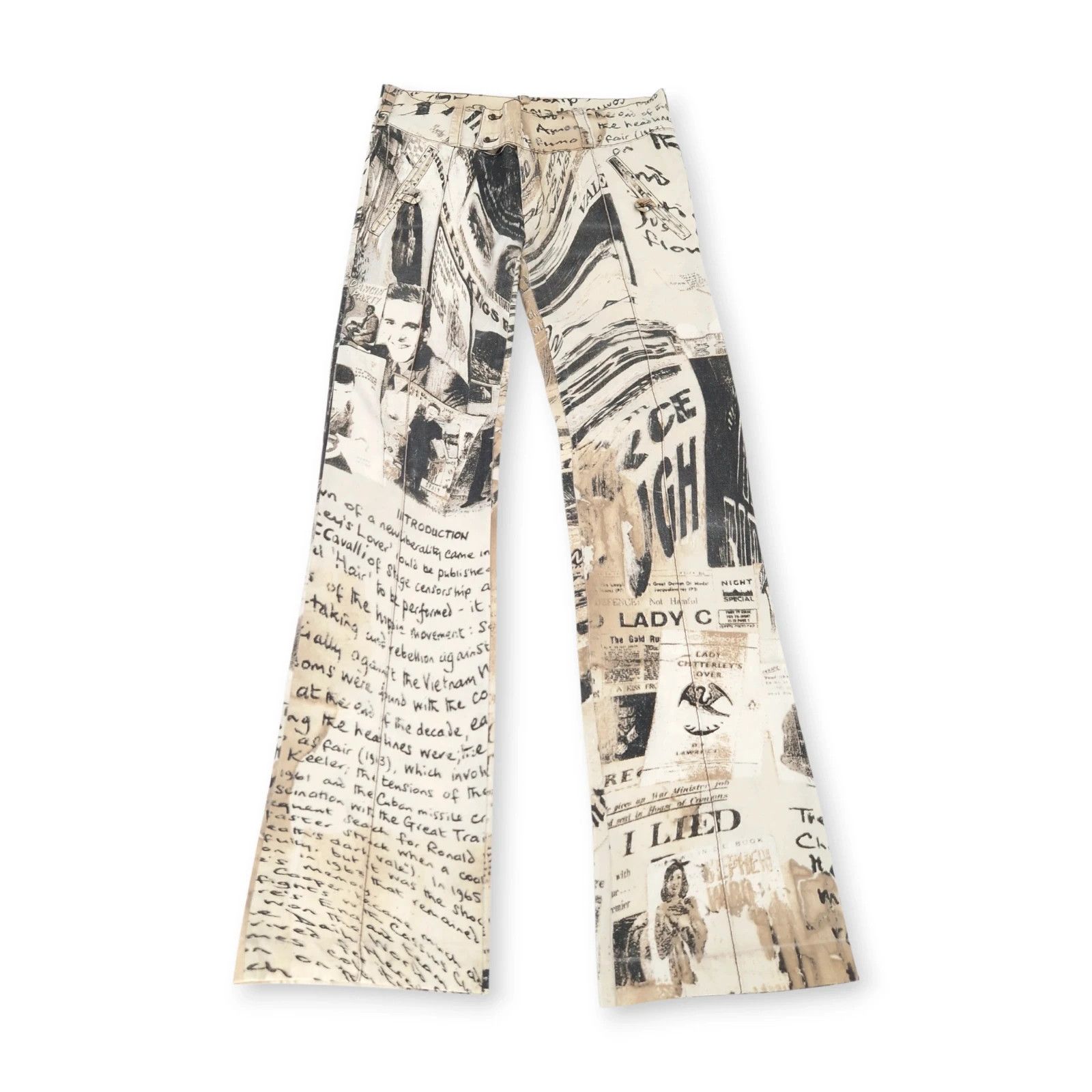 Roberto Cavalli Vintage Roberto Cavalli Newspaper Print Flare Trousers Size 26" / US 2 / IT 38 - 1 Thumbnail