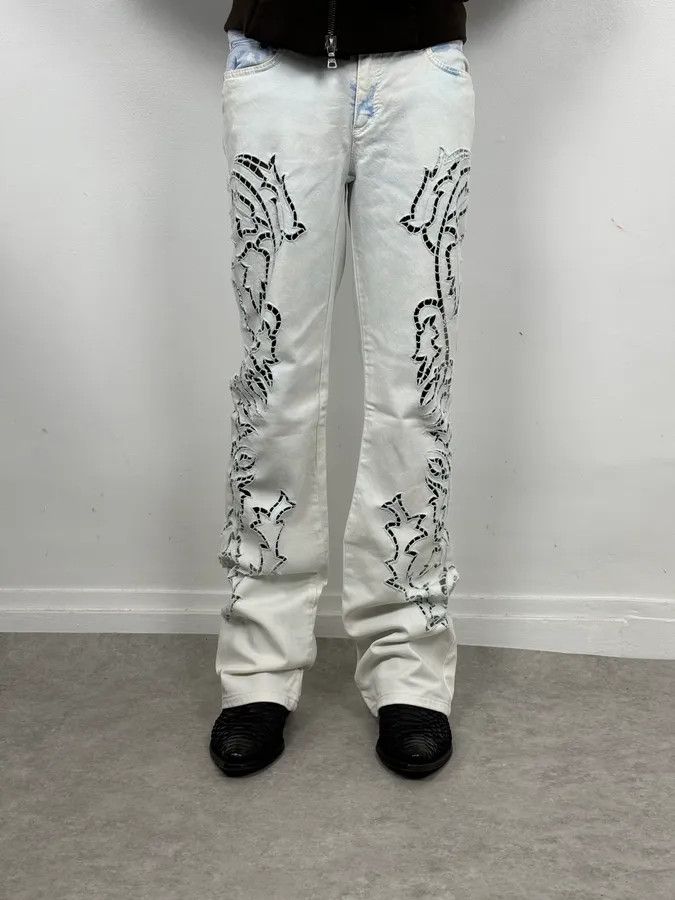 Roberto Cavalli 2010s Roberto Cavalli Leaves Tribal White Pants Size 28" / US 6 / IT 42 - 2 Thumbnail
