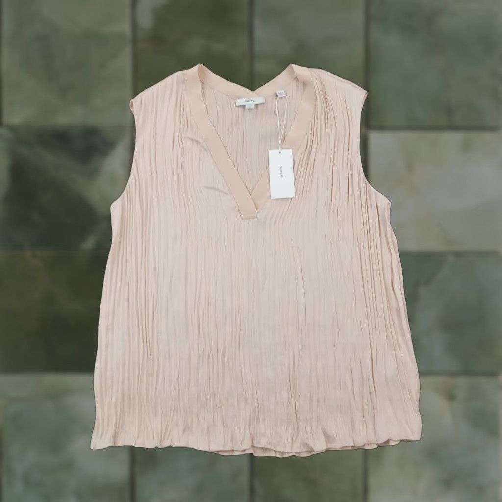 Vince Womens Large Pink Sleeveless V-Neck Blouse Lightweight Pleated Polyester