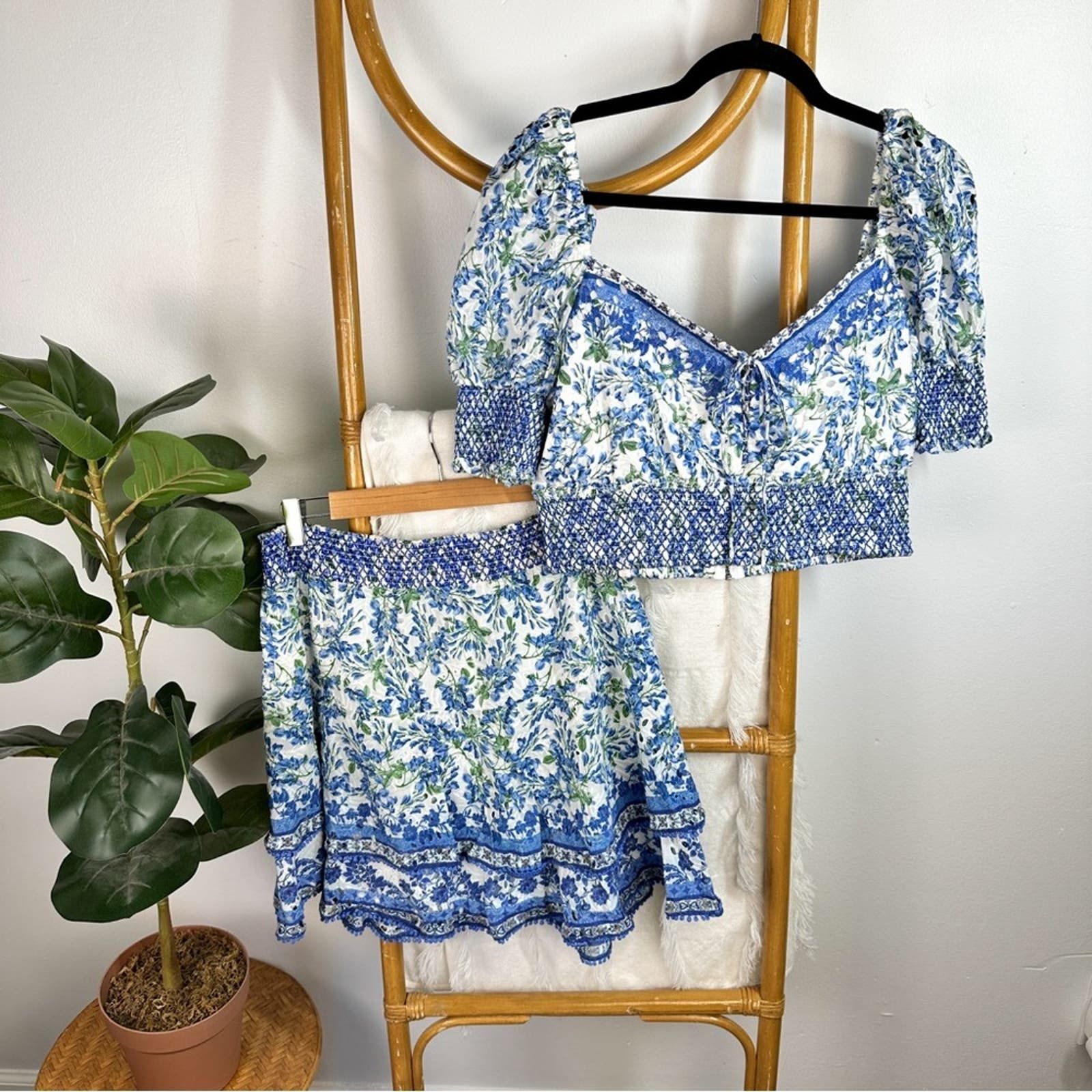NWT Alice and Olivia SET Blue Floral Two Piece Set sz XL
