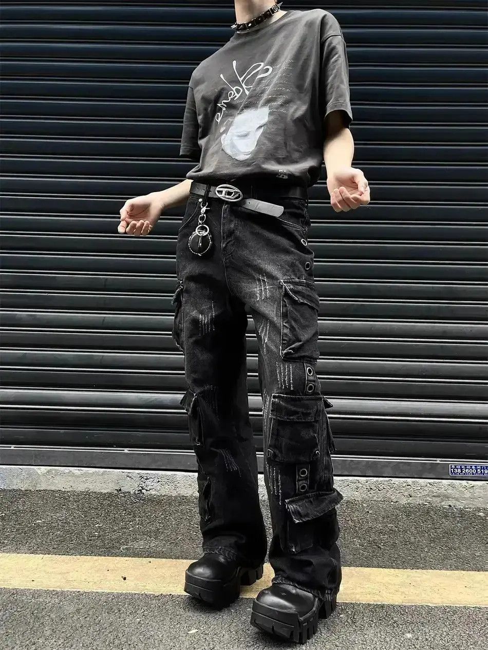 Japanese Brand Multi pocket black straight leg jeans Size US 32 / EU 48 - 6 Thumbnail