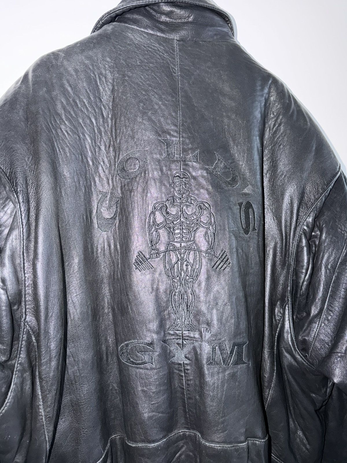 Vintage *RARE* GOLD’S GYM 90s BOMBER LEATHER JACKET BODYBUILDING Size US L / EU 52-54 / 3 - 13 Thumbnail