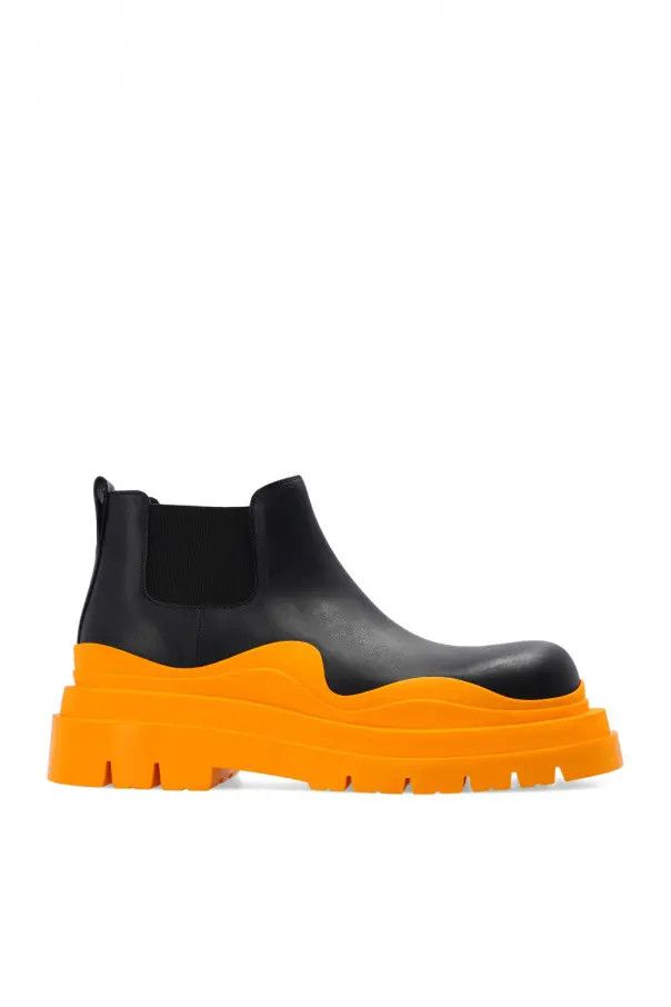 Bottega Veneta o1n1vont0125 Tire Ankle Chelsea Boots in Black & Tangerine Size US 11 / EU 44 - 1 Thumbnail