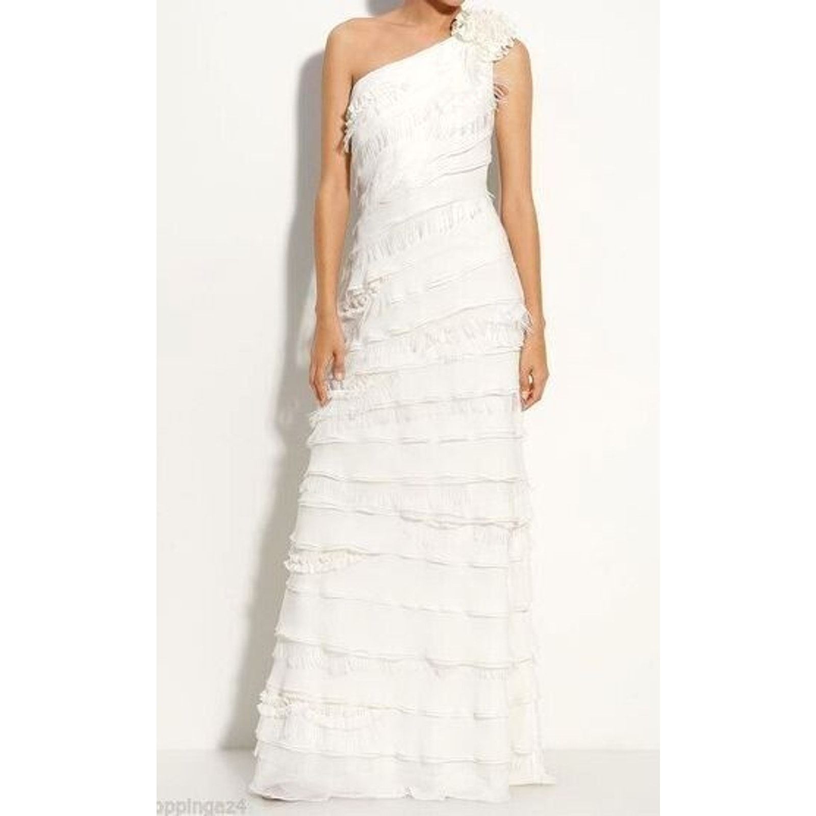 Tadashi Shoji NWT TADASHI SHOJI Chiffon One Shoulder Wedding Dress 4 $548 Size S / US 4 / IT 40 - 1 Thumbnail