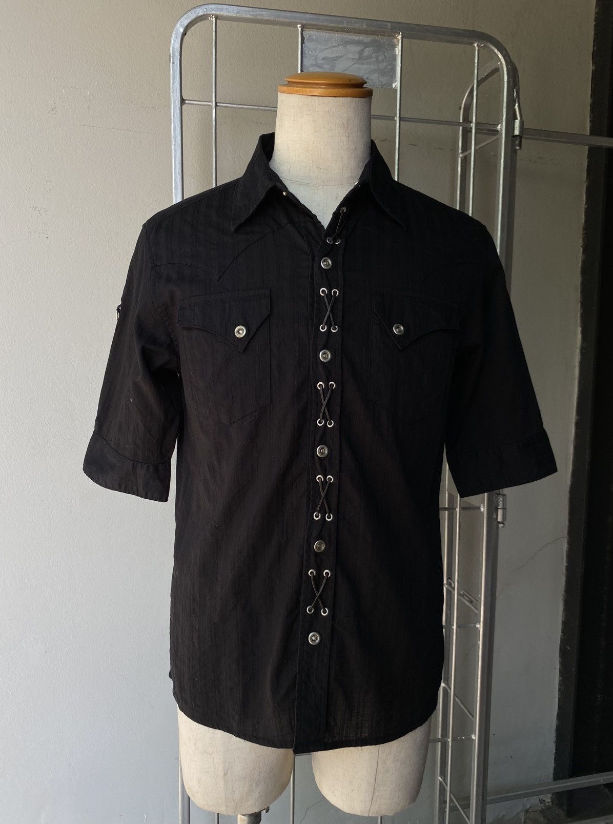 Designer × Japanese Brand Y2K Black Punk Shirt with Button & Sleeve Detail. Size US M / EU 48-50 / 2 - 1 Thumbnail