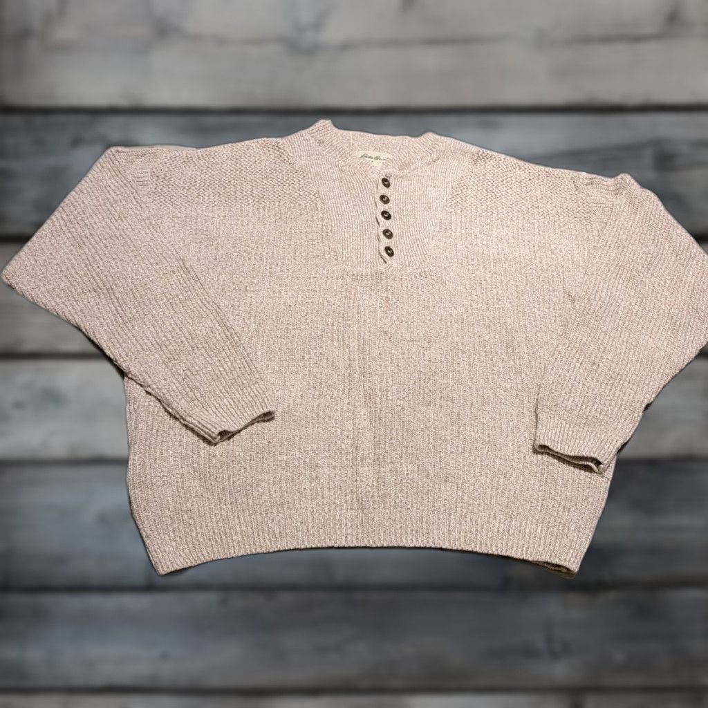 Eddie Bauer VINTAGE Eddie Bauer Chunky Knit Henley Sweater Men's L Beige 90s Fisherman Outdoor Cottagecore Size US L / EU 52-54 / 3 - 1 Thumbnail