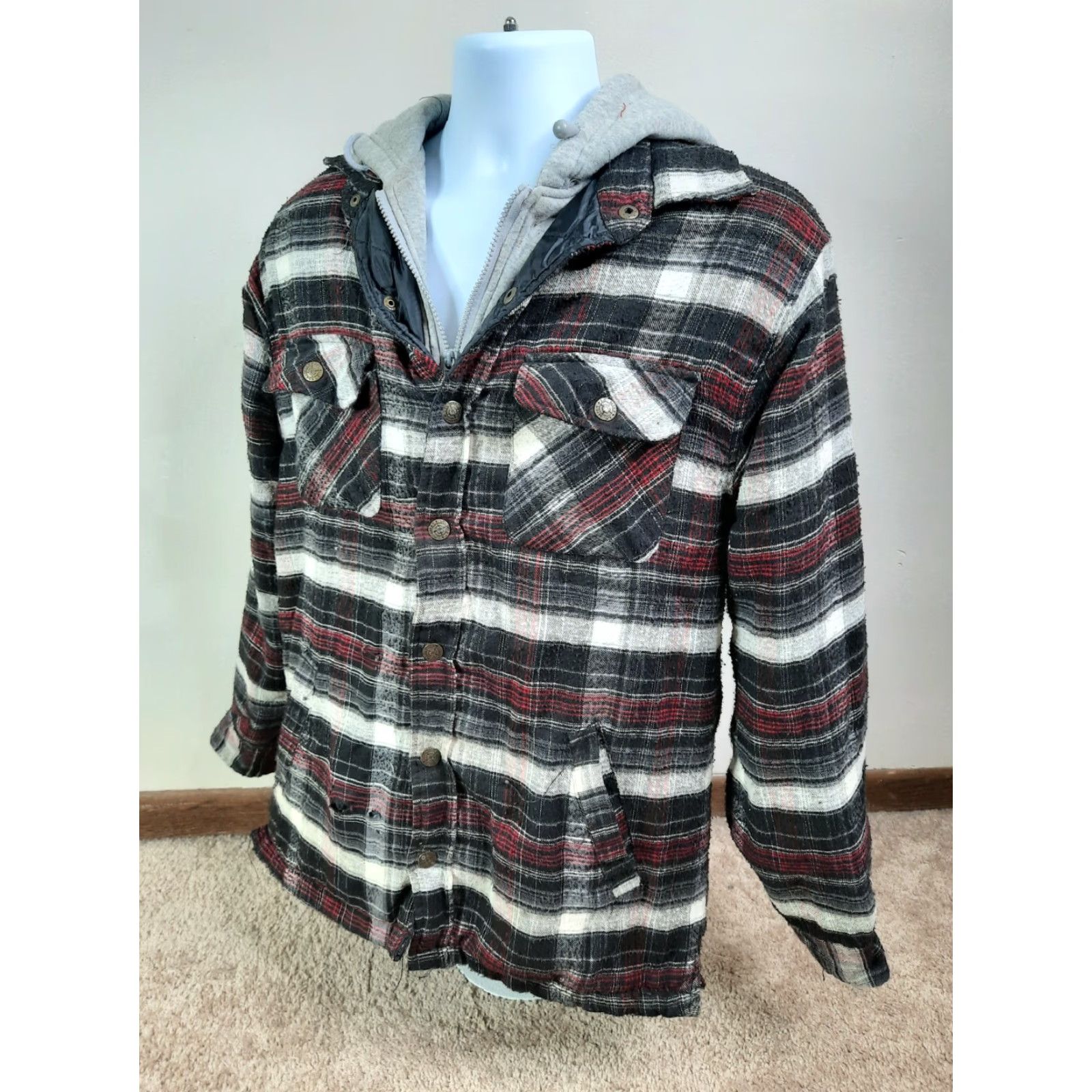 Vintage VINTAGE Men's M Quilt Lined Flannel Jacket Hooded Coat Plaid Workwear Shirt Category: Jacket Size US M / EU 48-50 / 2 - 4 Thumbnail