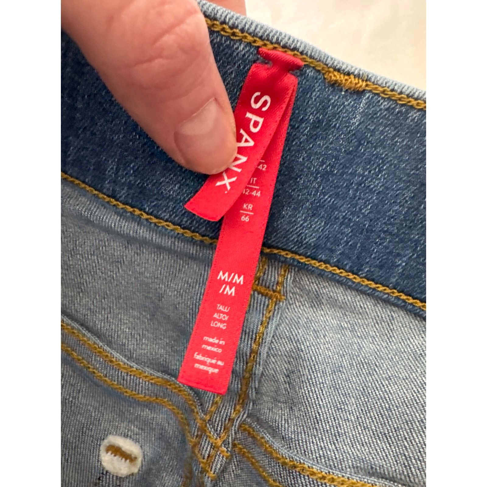 Spanx SPANX Seamed Front Wide Leg Pull On Denim Jeans Frayed Hem Size 29" - 5 Thumbnail