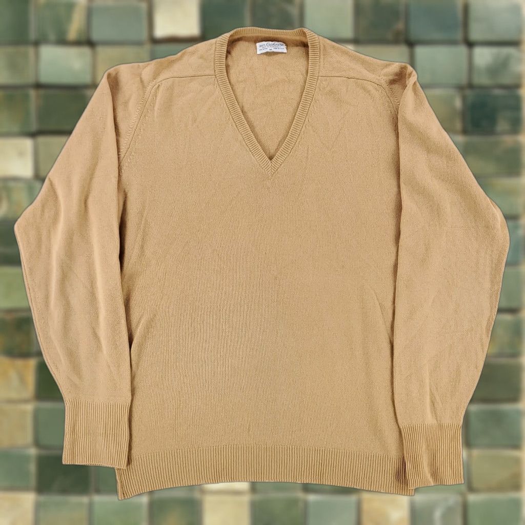 Vintage VINTAGE 60s 70s 100% Cashmere Tan Khaki Sweater Long Sleeve Mens M Pullover Shirt/Cardigan Size US M / EU 48-50 / 2 - 1 Thumbnail
