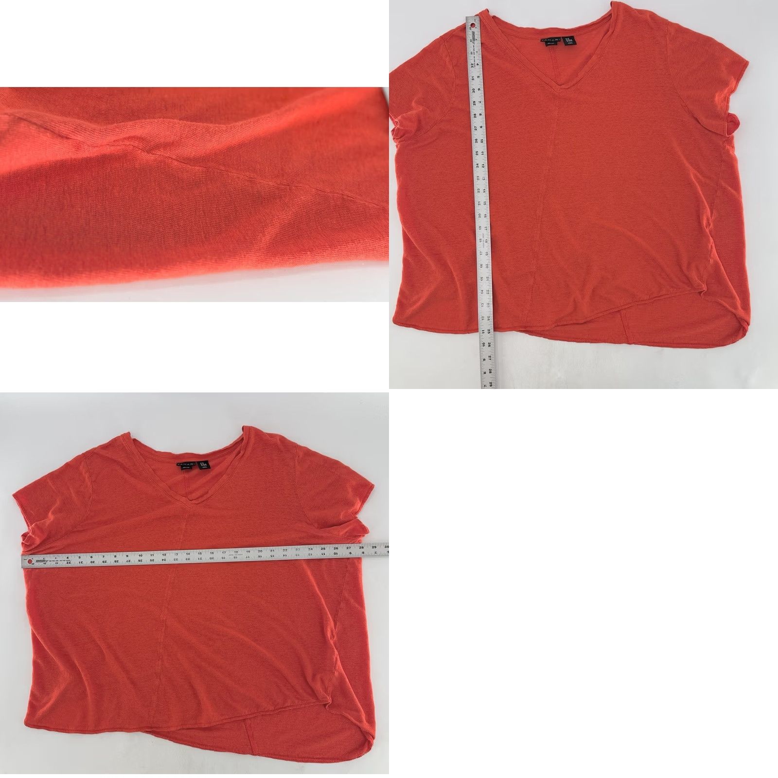 Vintage Tahari Linen Tee Shirt Plus Size 3x Red Orange V-Neck Cropped? Boho Women Size XXL / US 16-18 / IT 52-54 - 8 Thumbnail
